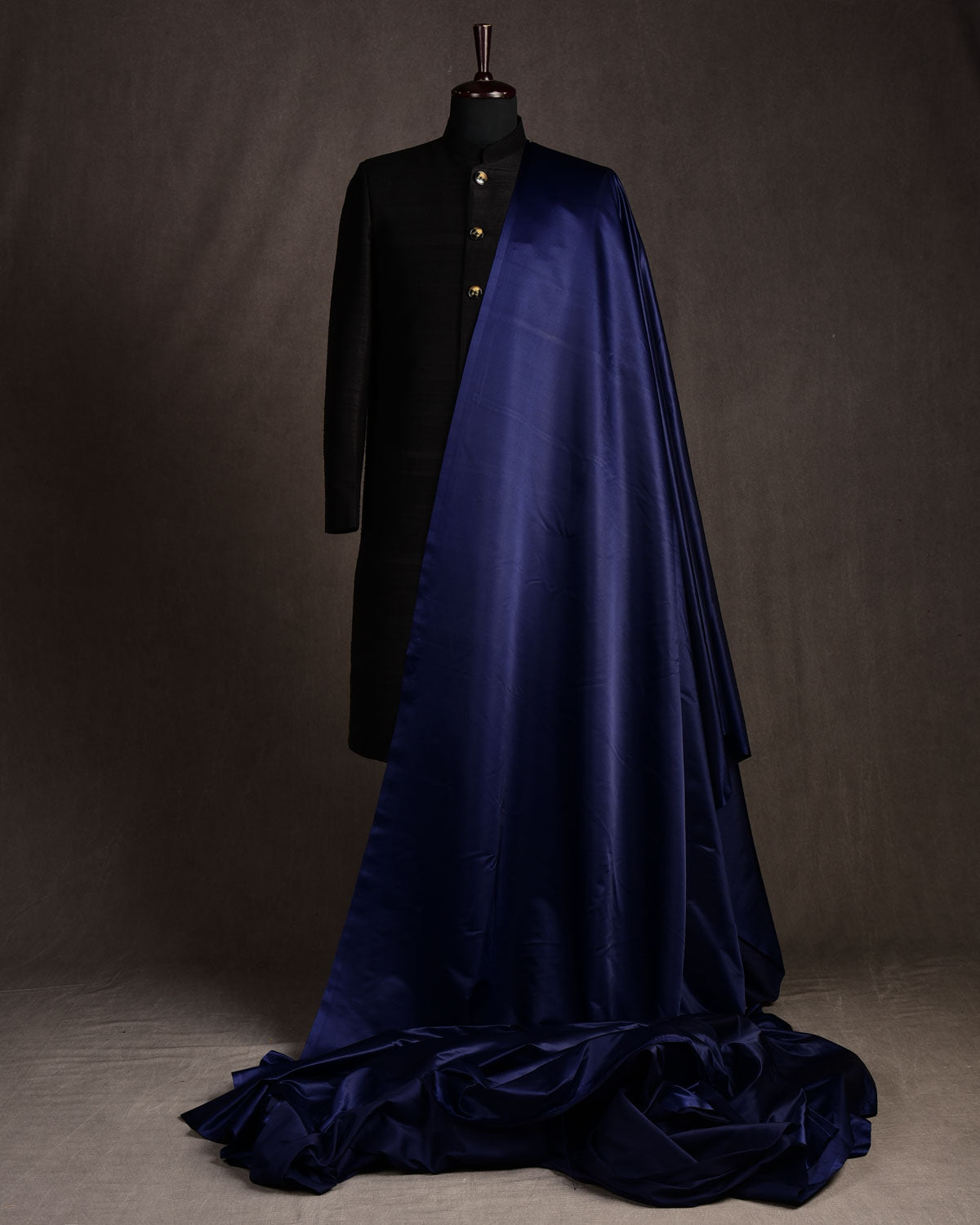 Navy Blue Solid Satin Woven Viscose Silk Banarasi Fabric-HolyWeaves