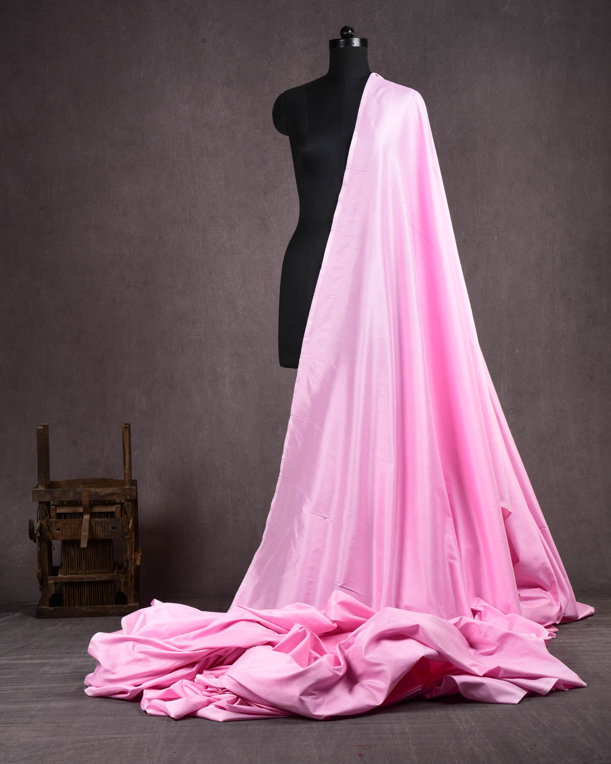 Flamingo Pink Banarasi Plain Woven Spun Silk Fabric-HolyWeaves