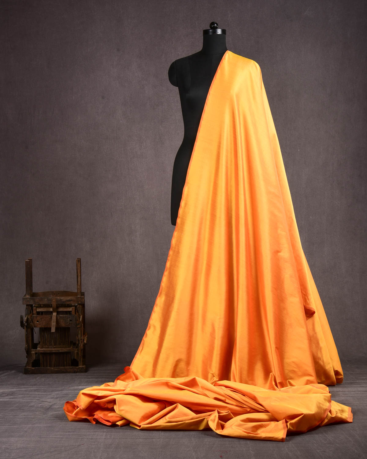 Sunny Orange Banarasi Plain Woven Spun Silk Fabric-HolyWeaves