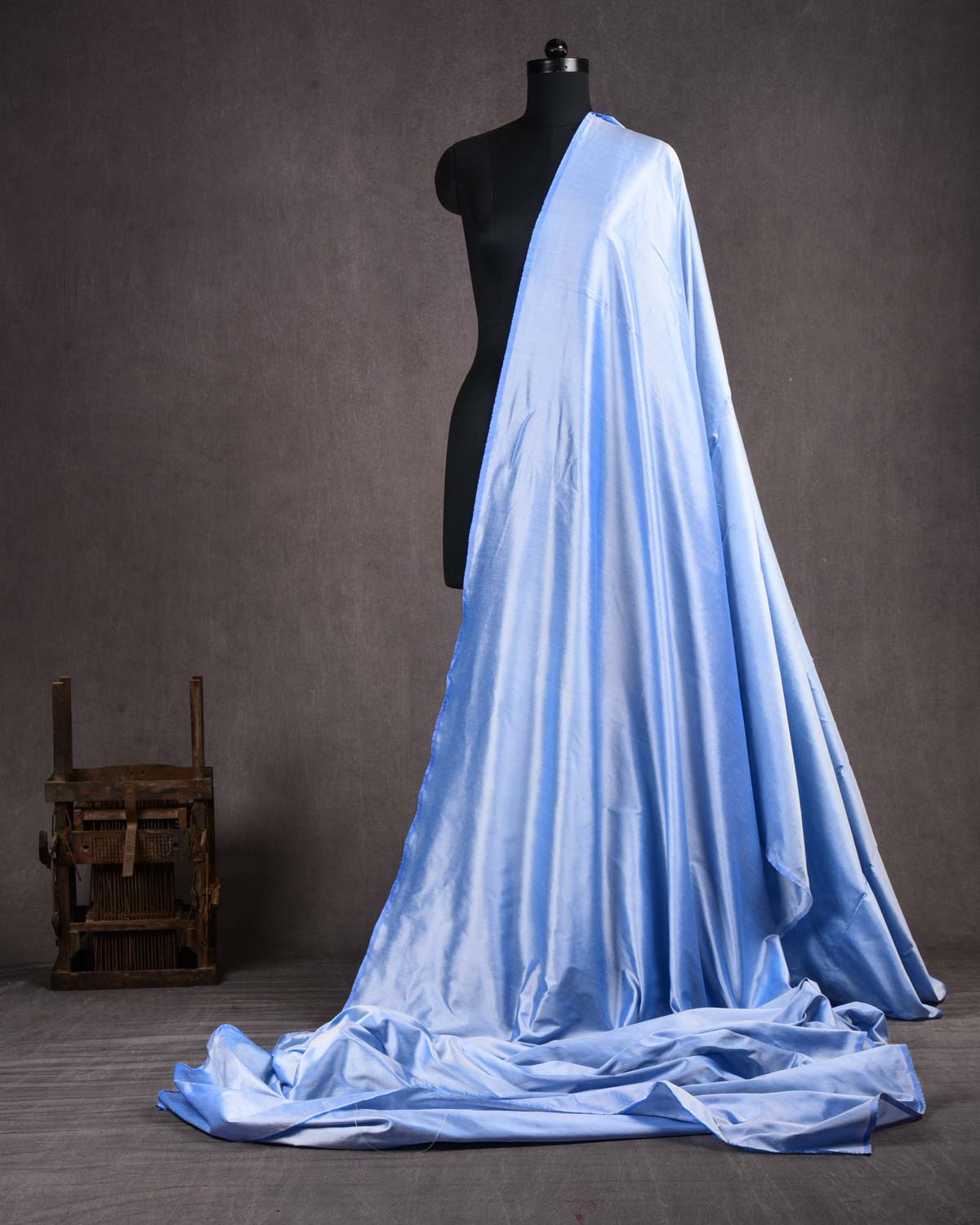Shot Gray Blue Banarasi Plain Woven Spun Silk Fabric-HolyWeaves