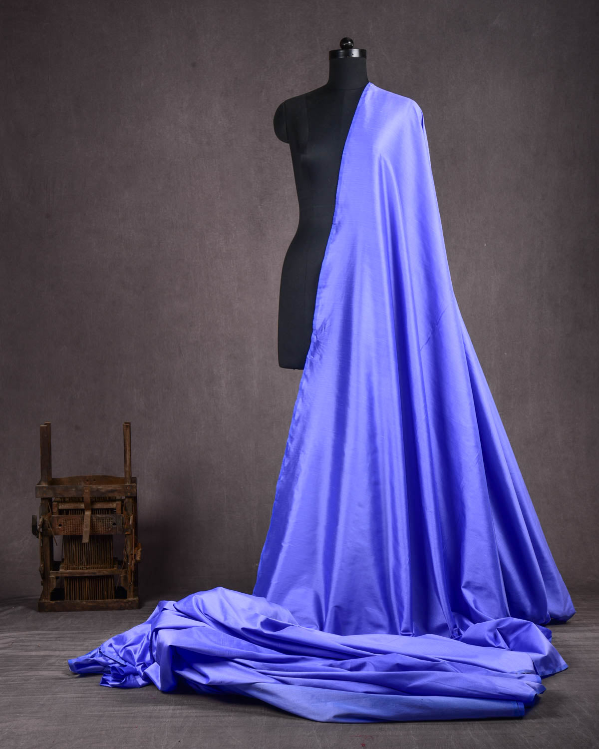 Sapphire Blue Banarasi Plain Woven Spun Silk Fabric-HolyWeaves
