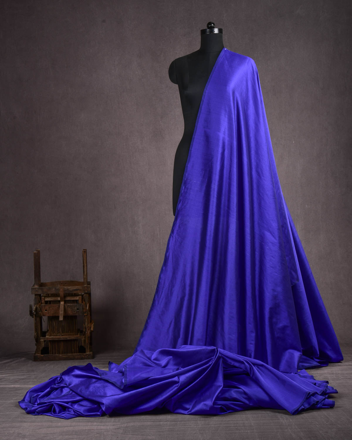 Midnight Blue Banarasi Plain Woven Spun Silk Fabric-HolyWeaves