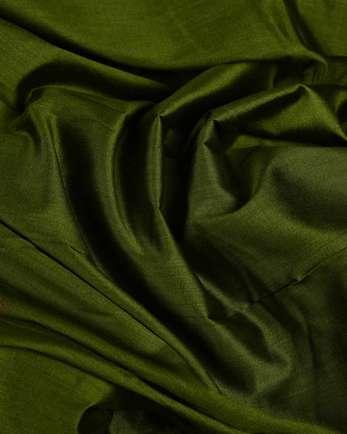 Olive Green Solid Woven Spun Silk Banarasi Fabric-HolyWeaves