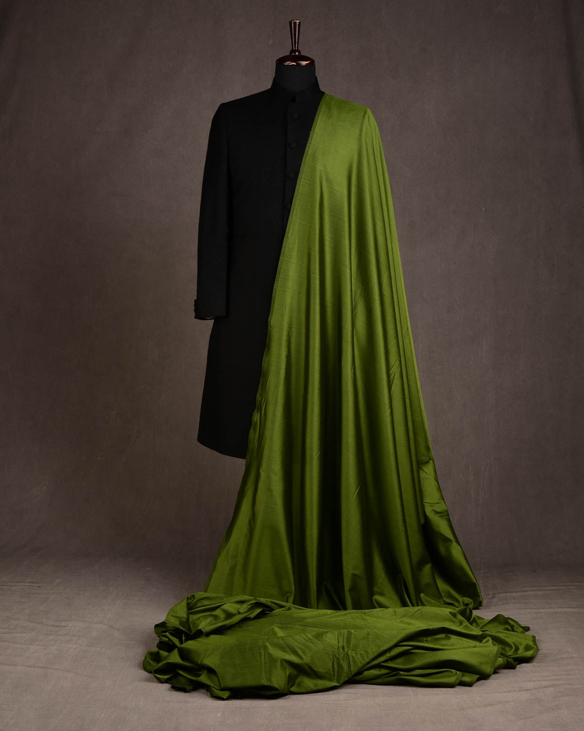 Olive Green Solid Woven Spun Silk Banarasi Fabric-HolyWeaves