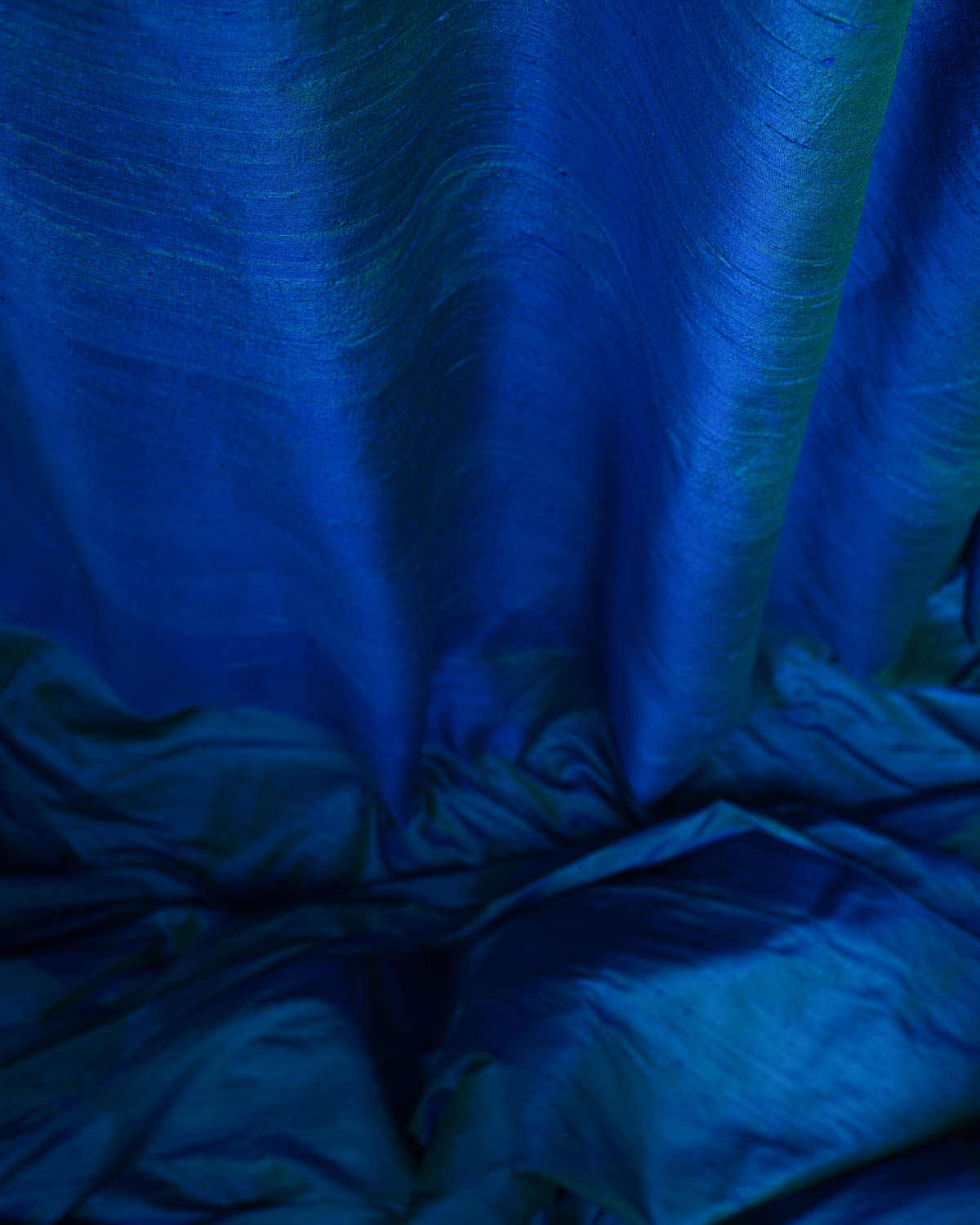 Shot Blue-Green Textured Slub Handwoven Raw Silk Banarasi Fabric-HolyWeaves