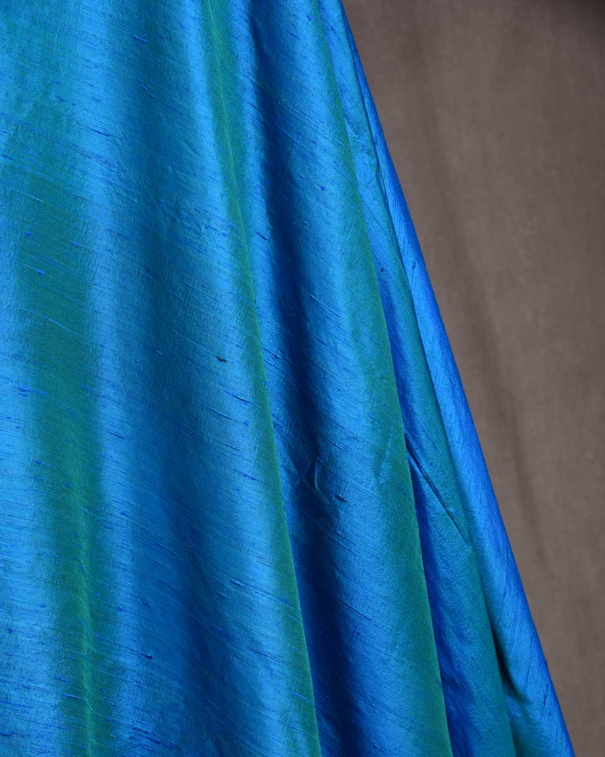 Shot Blue-Green Textured Slub Handwoven Raw Silk Banarasi Fabric-HolyWeaves
