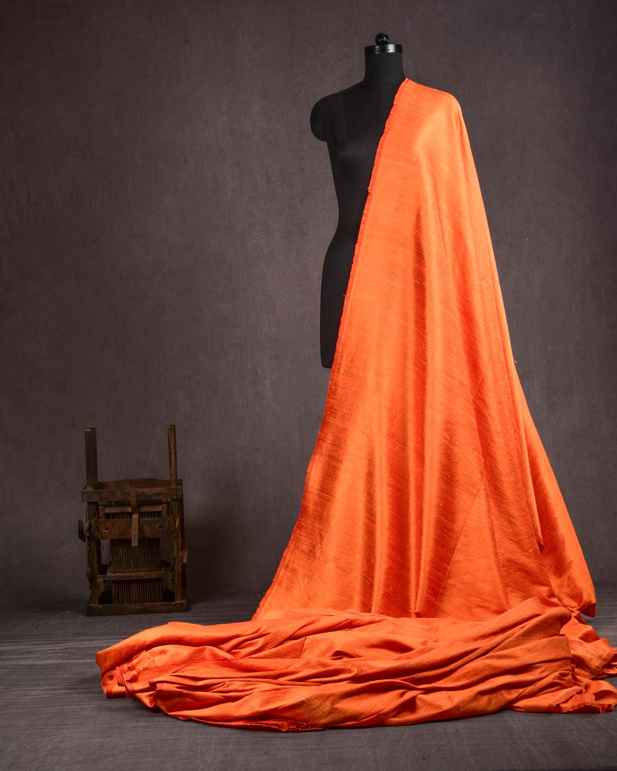 Orange Textured Handwoven Raw Silk Fabric-HolyWeaves