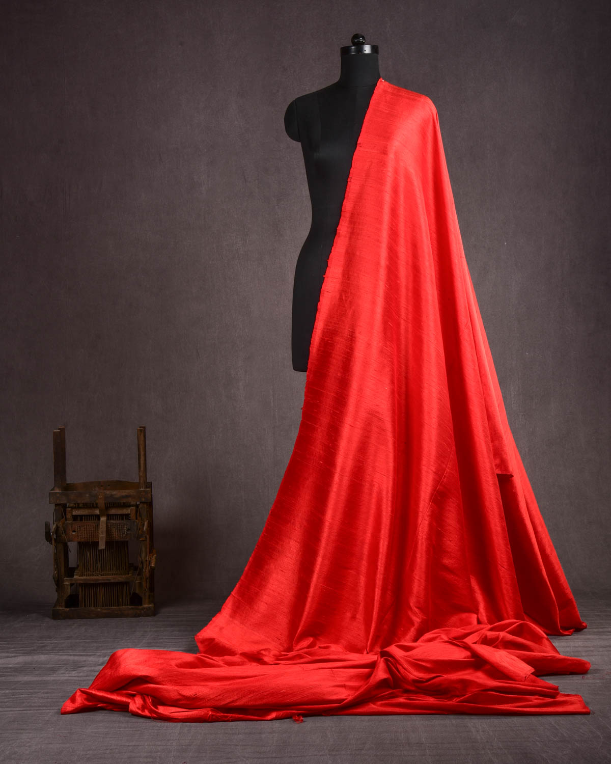 Red Textured Handwoven Raw Silk Fabric-HolyWeaves