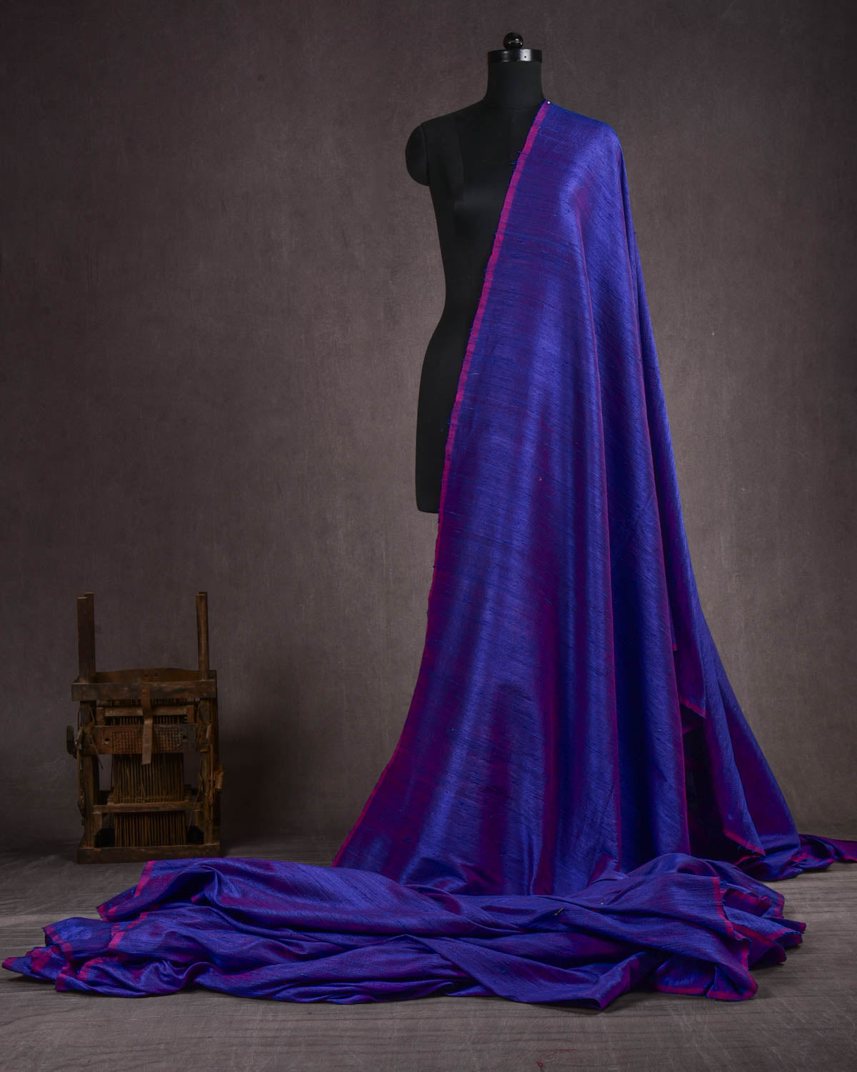 Shot Pink-Purple Banarasi Textured Handwoven Raw Silk Fabric-HolyWeaves