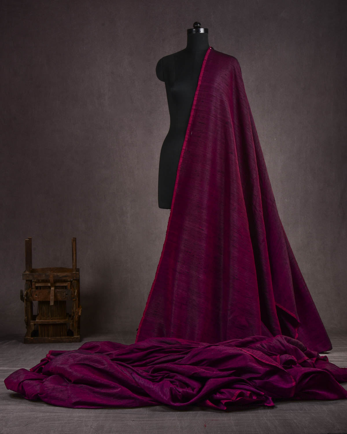 Midnight Purple Banarasi Textured Handwoven Raw Silk Fabric-HolyWeaves