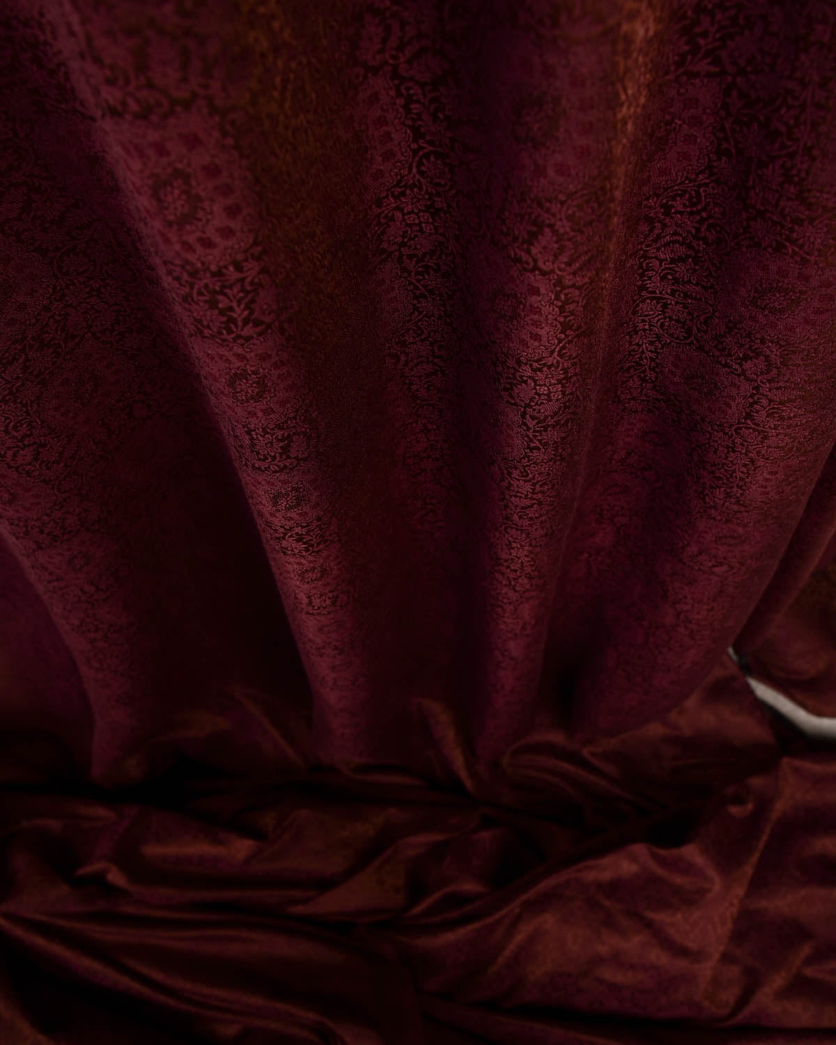 Brown Satin Parora Tanchoi Handwoven Silk-Wool Banarasi Fabric-HolyWeaves