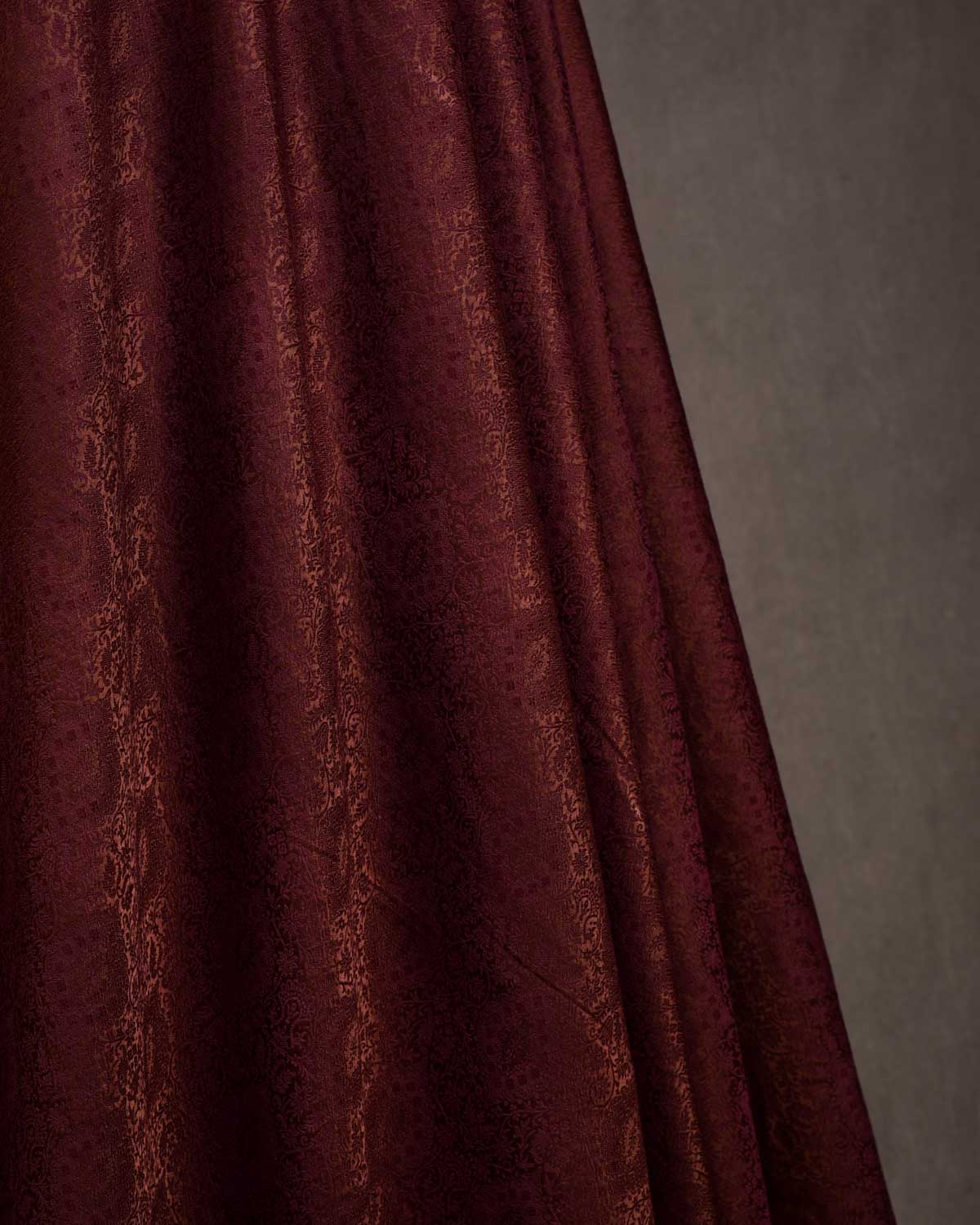Brown Satin Parora Tanchoi Handwoven Silk-Wool Banarasi Fabric-HolyWeaves