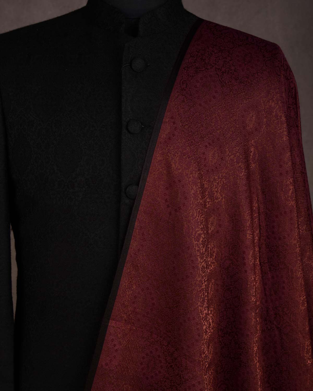 Brown Satin Parora Tanchoi Handwoven Silk-Wool Banarasi Fabric-HolyWeaves