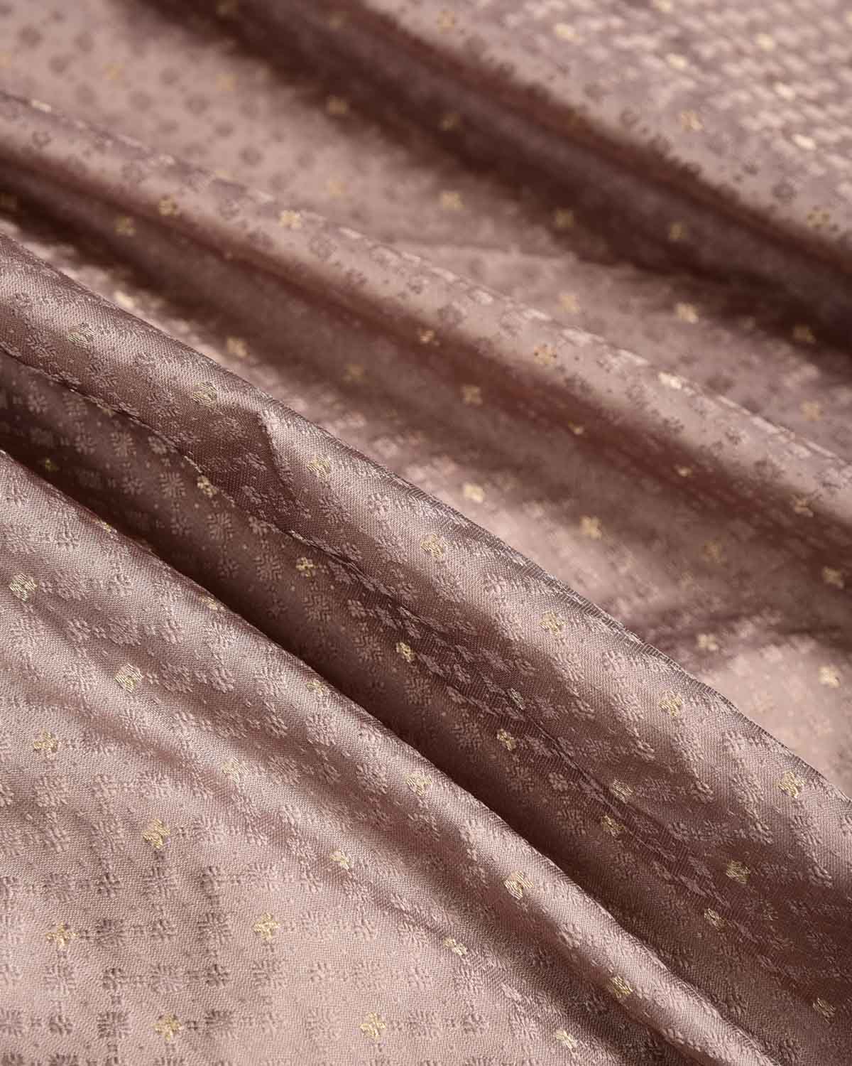 Light Brown Resham Buti Satin Tanchoi Brocade Handwoven Katan Silk Banarasi Fabric-HolyWeaves