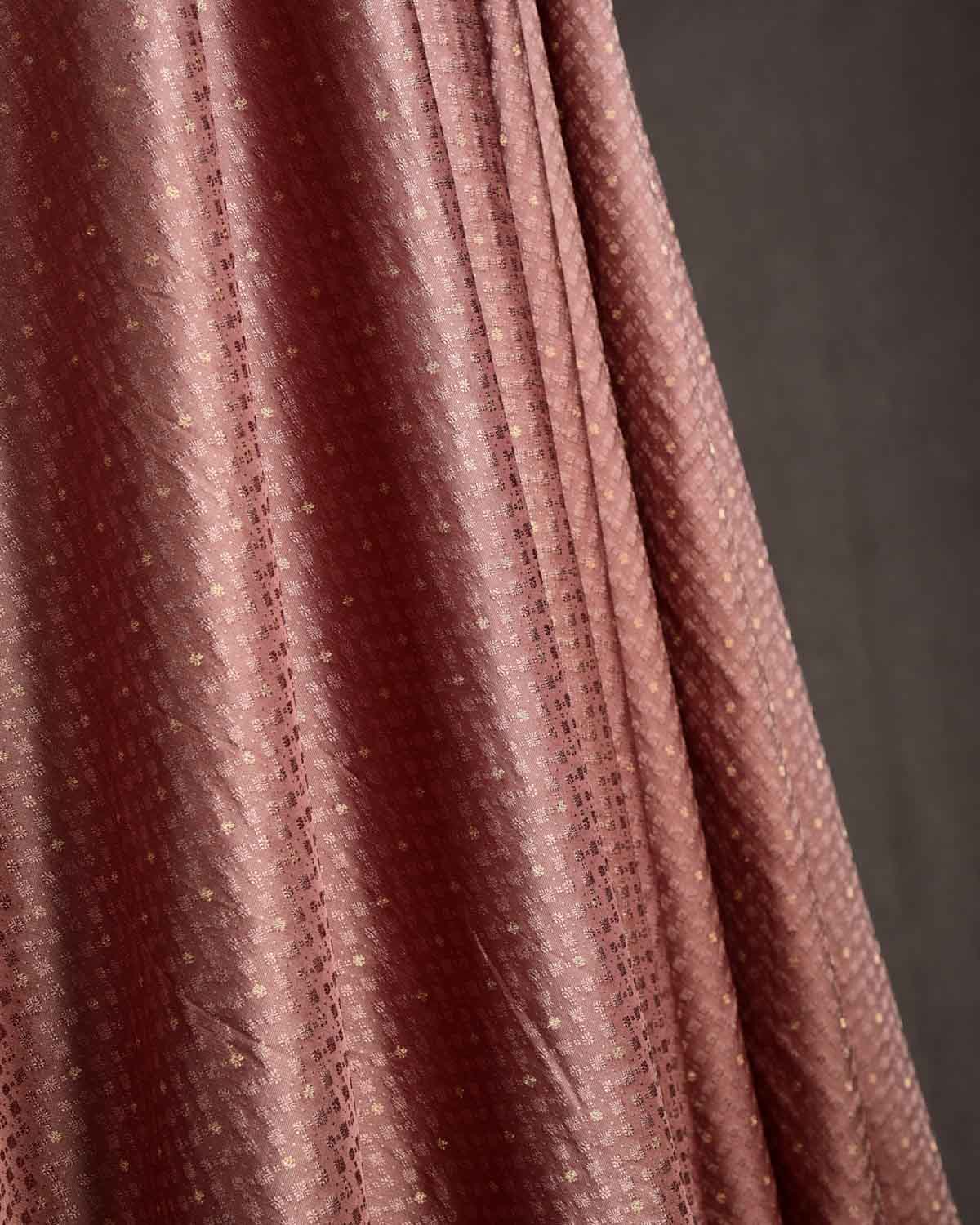 Brown Resham Buti Satin Tanchoi Brocade Handwoven Katan Silk Banarasi Fabric-HolyWeaves