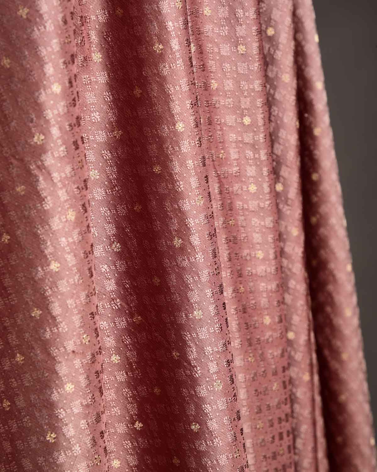 Brown Resham Buti Satin Tanchoi Brocade Handwoven Katan Silk Banarasi Fabric-HolyWeaves