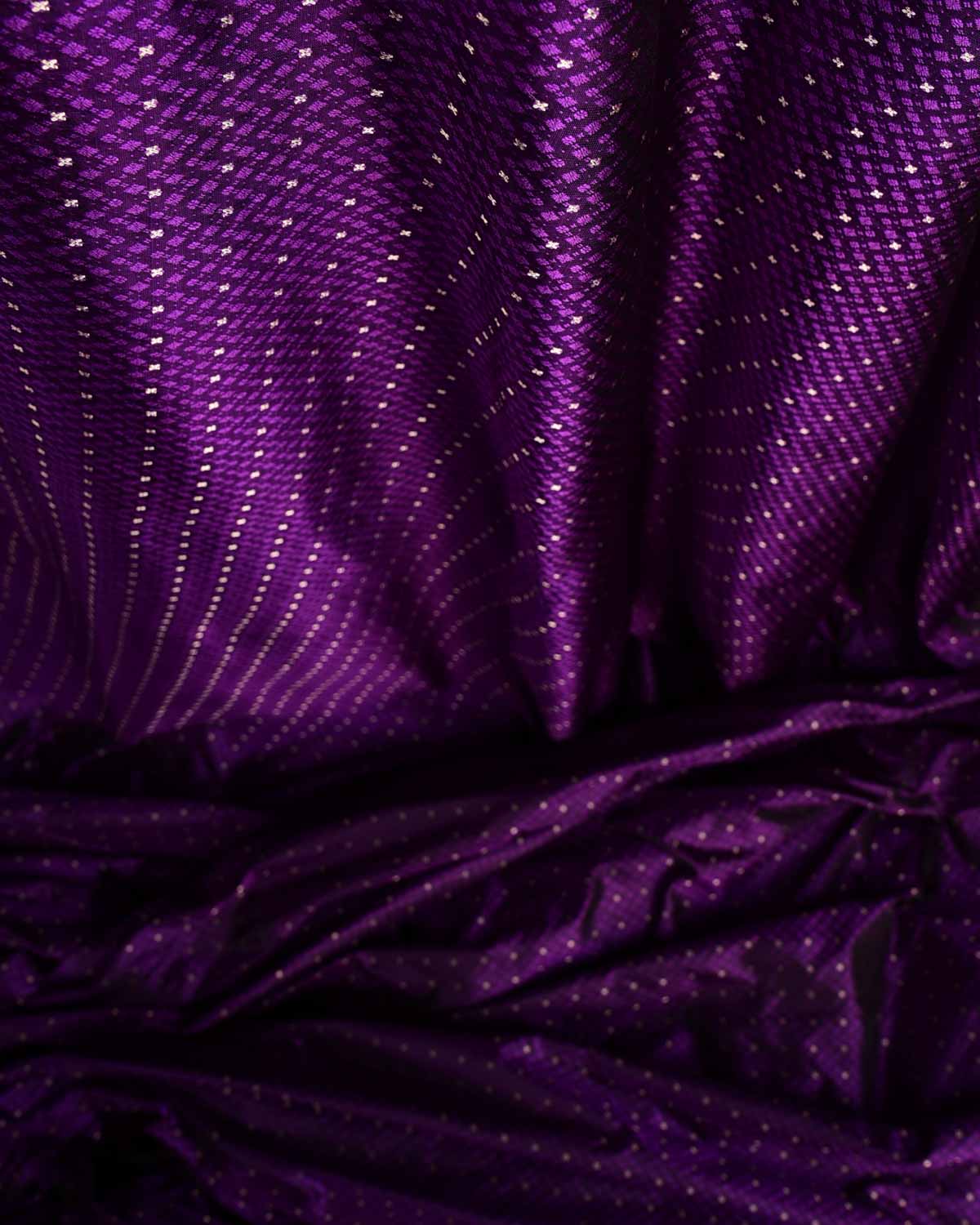 Purple Resham Buti Satin Tanchoi Brocade Handwoven Katan Silk Banarasi Fabric-HolyWeaves
