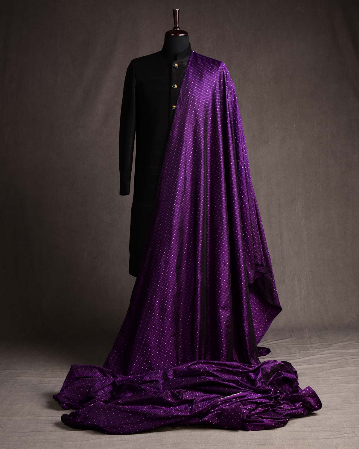 Purple Resham Buti Satin Tanchoi Brocade Handwoven Katan Silk Banarasi Fabric-HolyWeaves