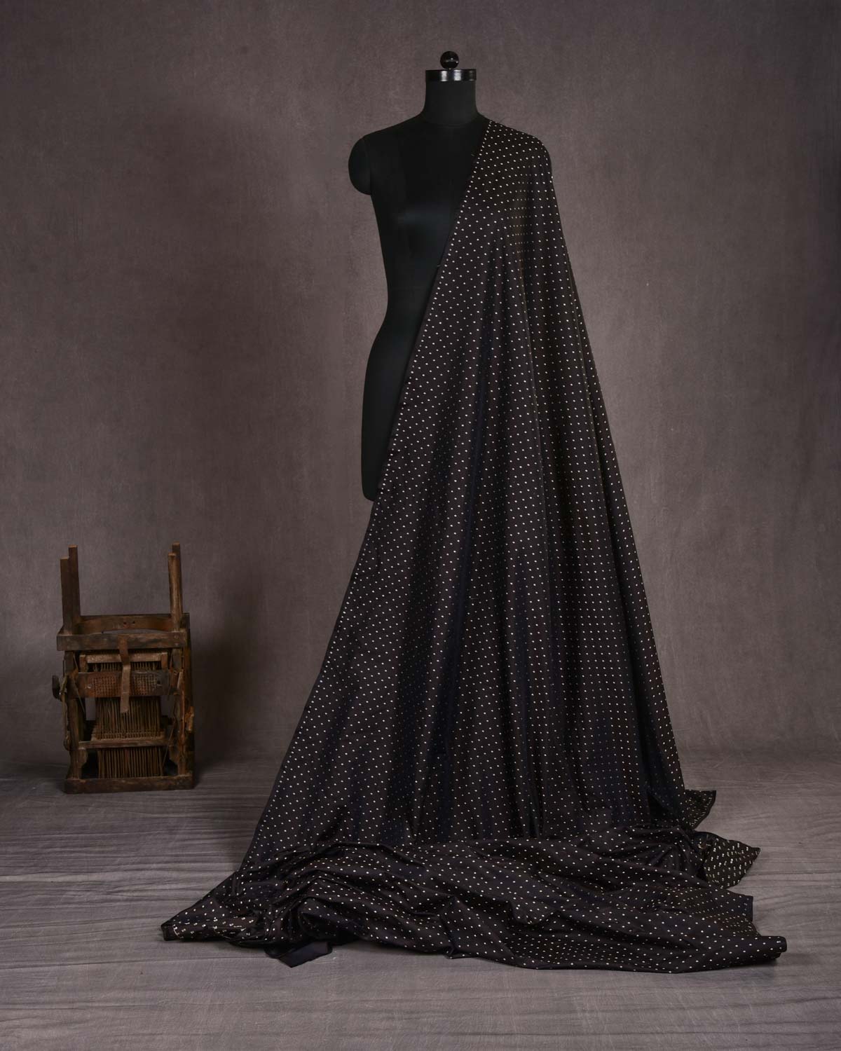 Blush Black Banarasi Alfi Sona Rupa Tanchoi Brocade Handwoven Katan Silk Fabric-HolyWeaves