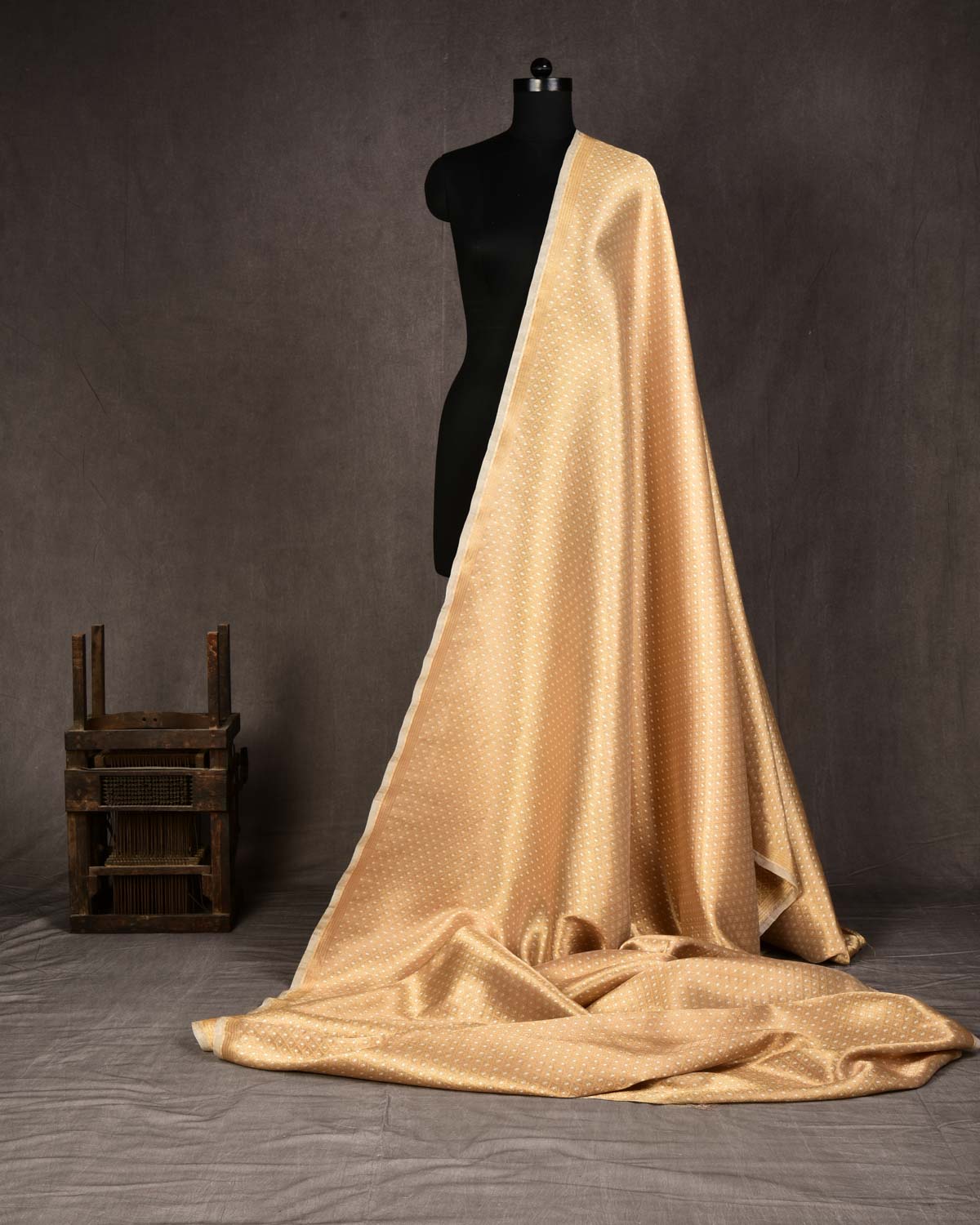 Gold Banarasi Cutwork Brocade Handwoven Kora Tissue Fabric-HolyWeaves