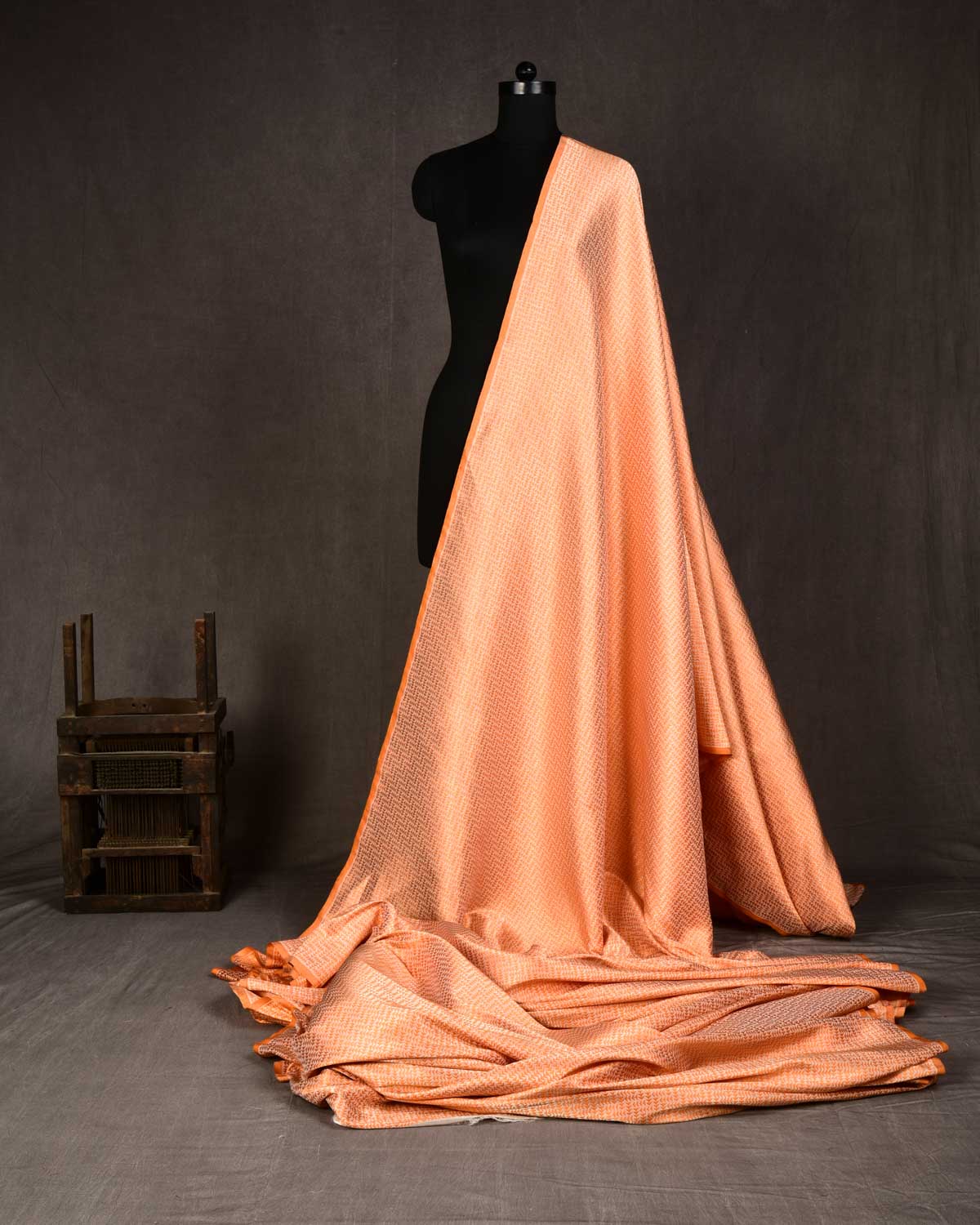 Metalllic Orange Banarasi Arrowhead Tanchoi Handwoven Katan Tissue Fabric-HolyWeaves