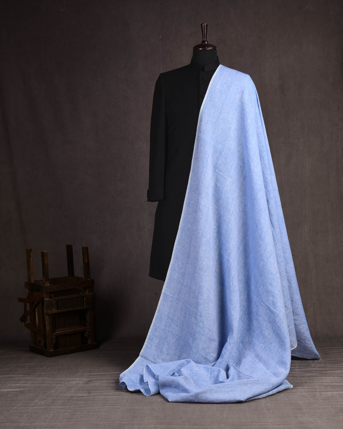 Carolina Blue Textured Plain Woven Cotton Linen Fabric-HolyWeaves