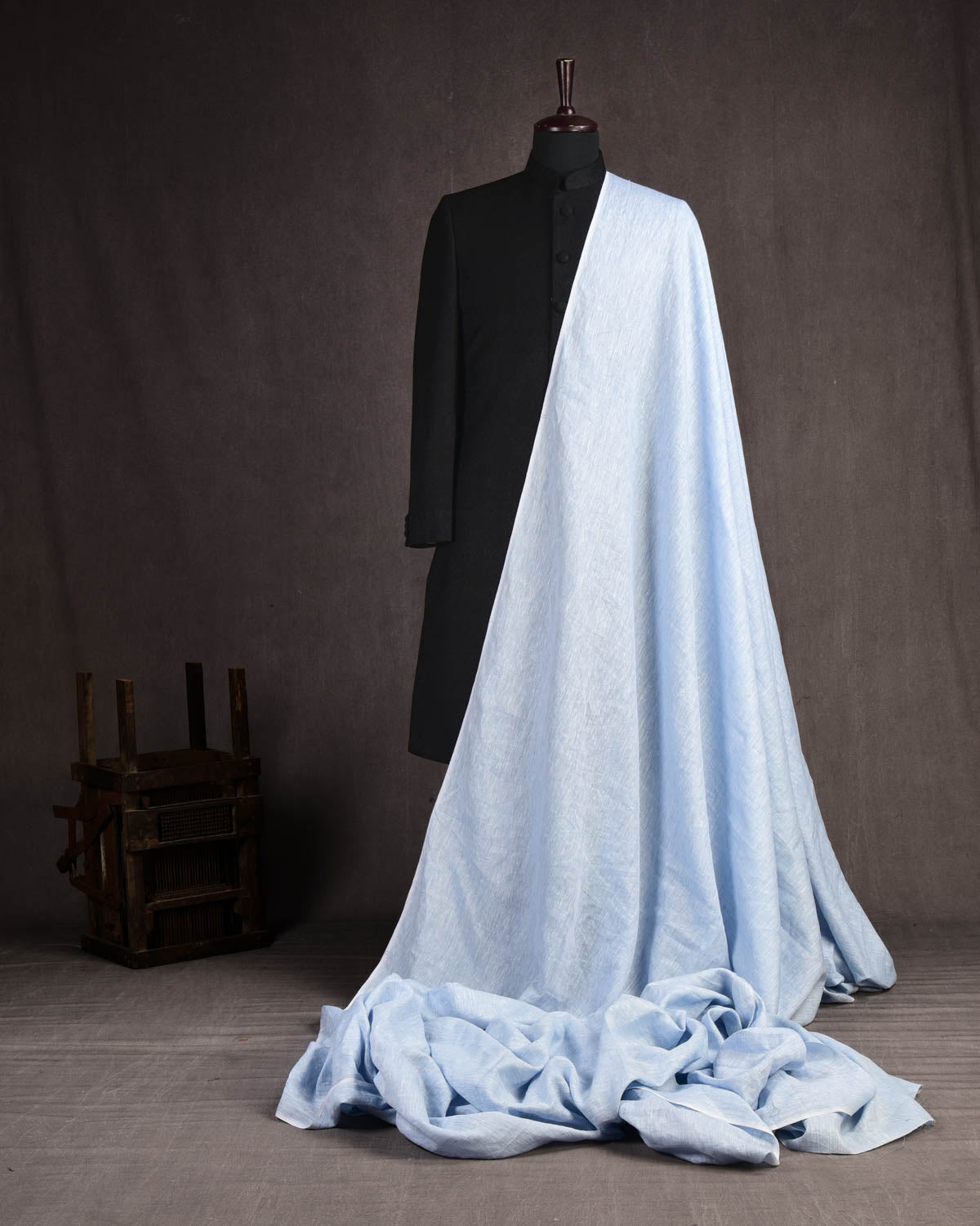 Sky Blue Textured Plain Woven Cotton Linen Fabric-HolyWeaves