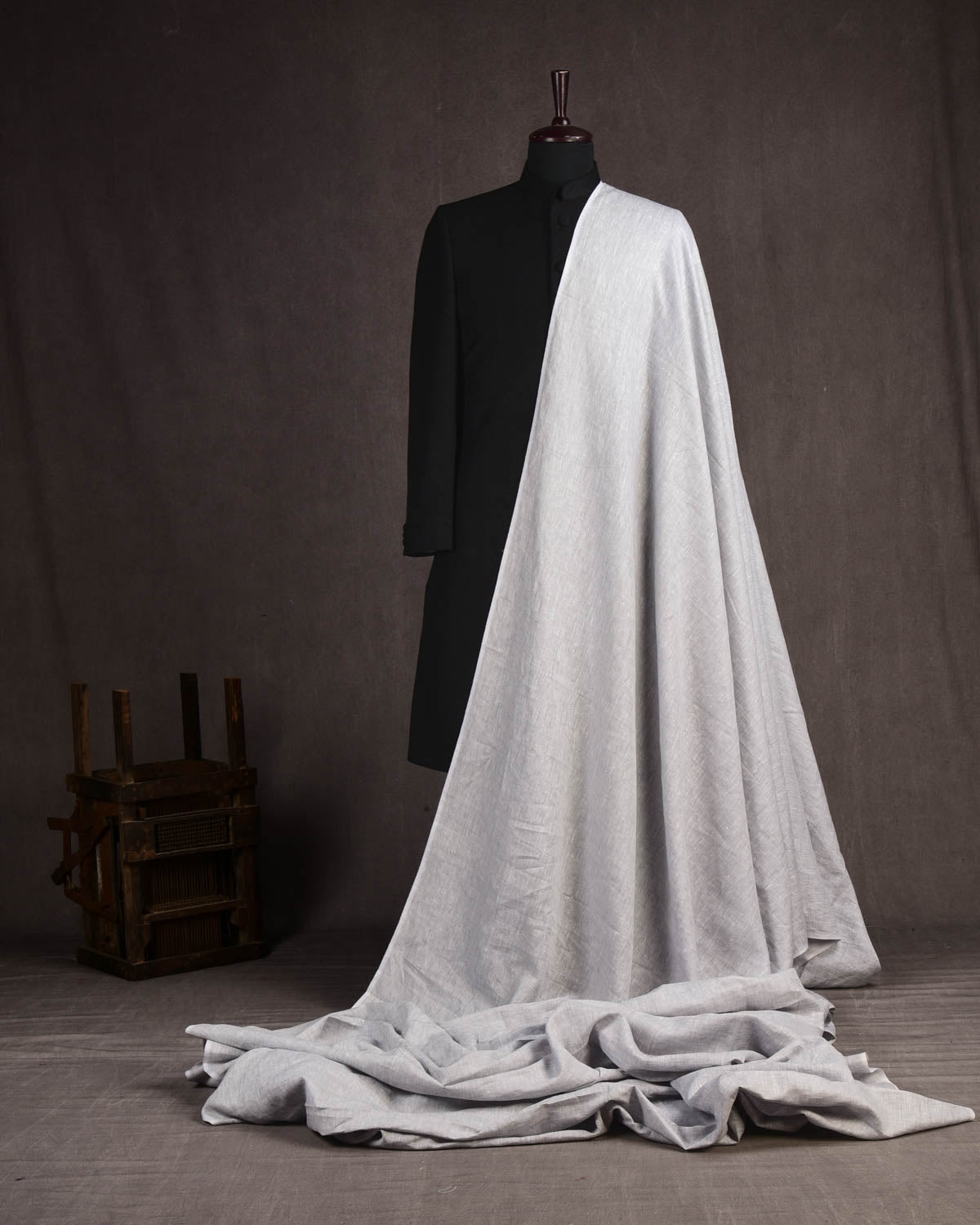 Silver Gray Textured Plain Woven Cotton Linen Fabric-HolyWeaves