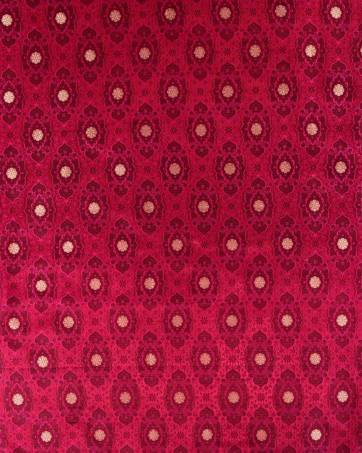 Pink Purple Banarasi Gold Zari & Resham Damask Jamawar Brocade Handwoven Katan Silk Fabric-HolyWeaves