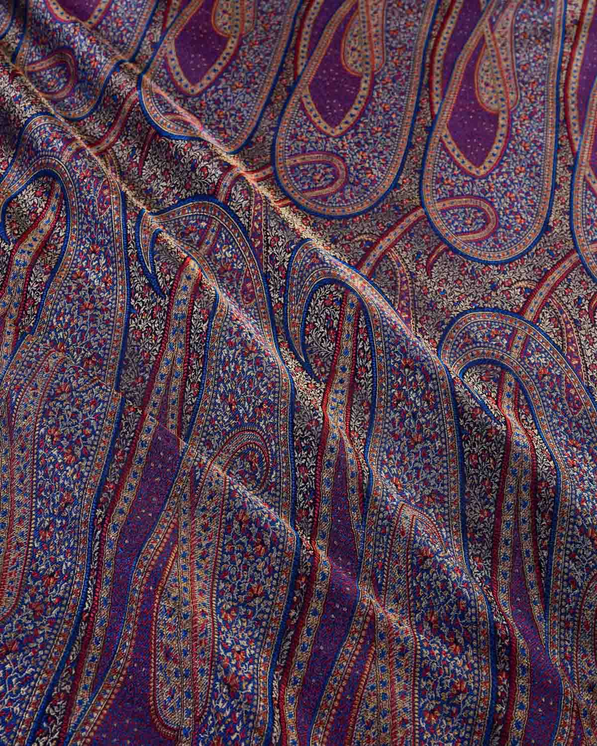 Shot Green Blue Banarasi Large Paisley Tehra Jamawar Handwoven Katan Silk Fabric-HolyWeaves