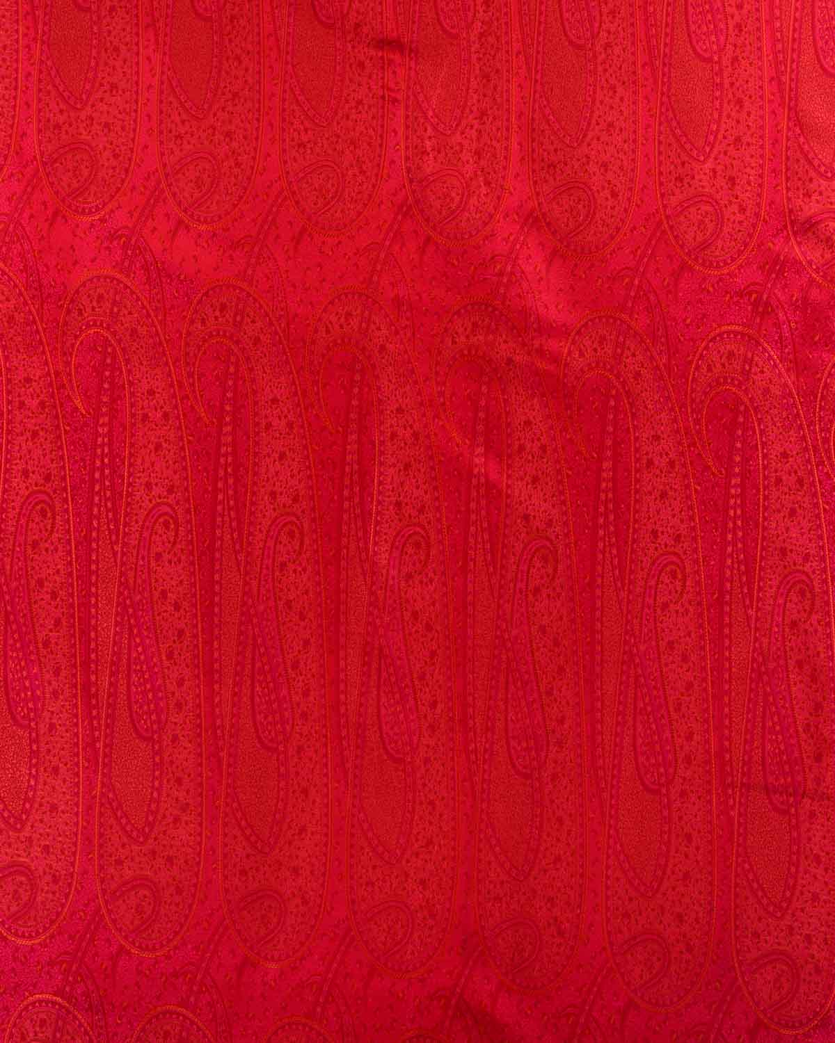 Shot Fuchsia Pink Banarasi Large Paisley Tehra Jamawar Handwoven Katan Silk Fabric-HolyWeaves