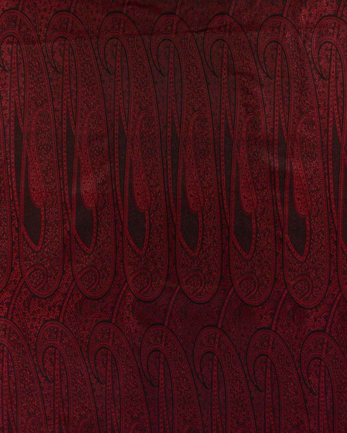 Maroon Banarasi Large Paisley Tehra Jamawar Handwoven Katan Silk Fabric-HolyWeaves