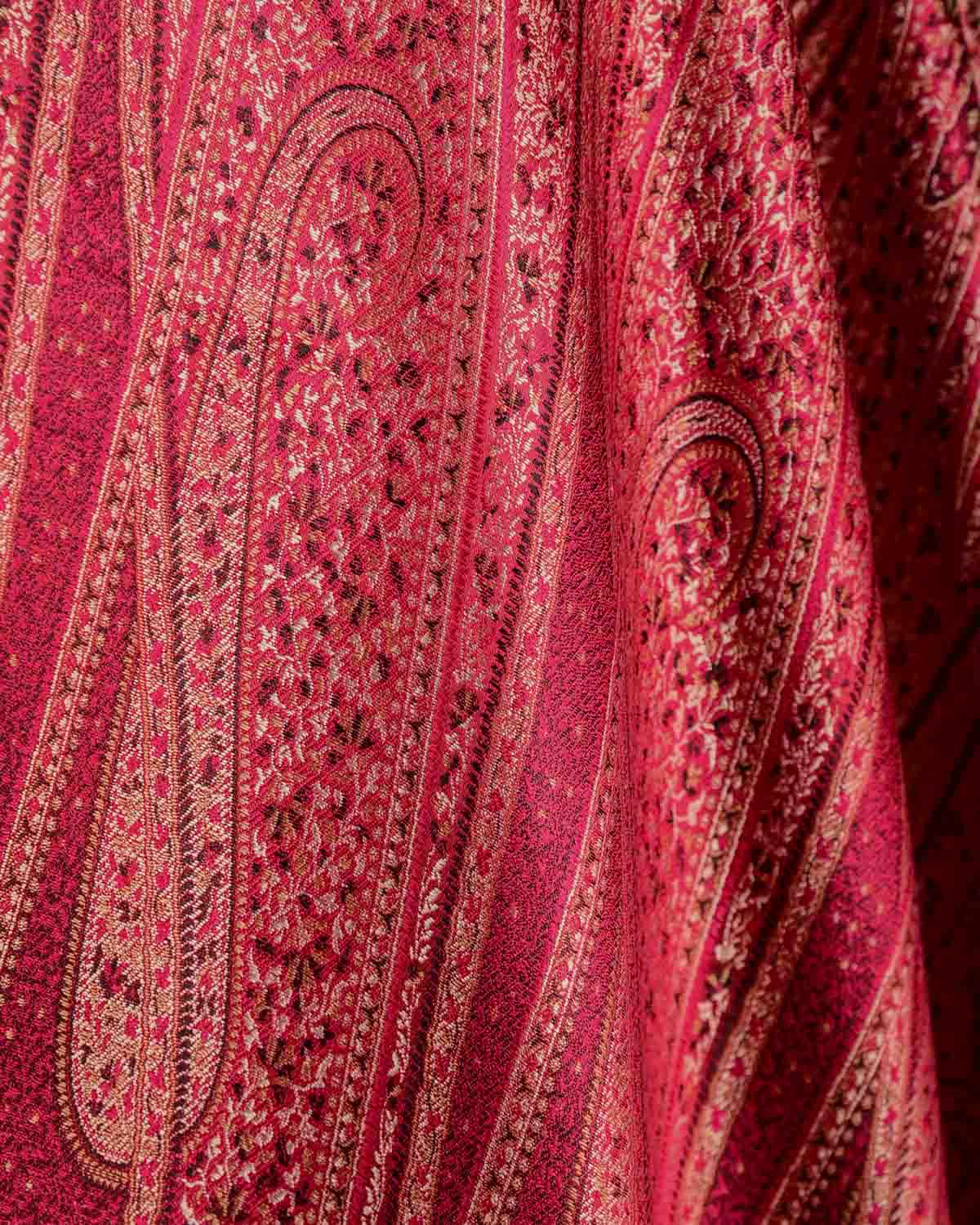 Maroon Large Paisley Tehra Satin Jamawar Handwoven Katan Silk Banarasi Fabric-HolyWeaves