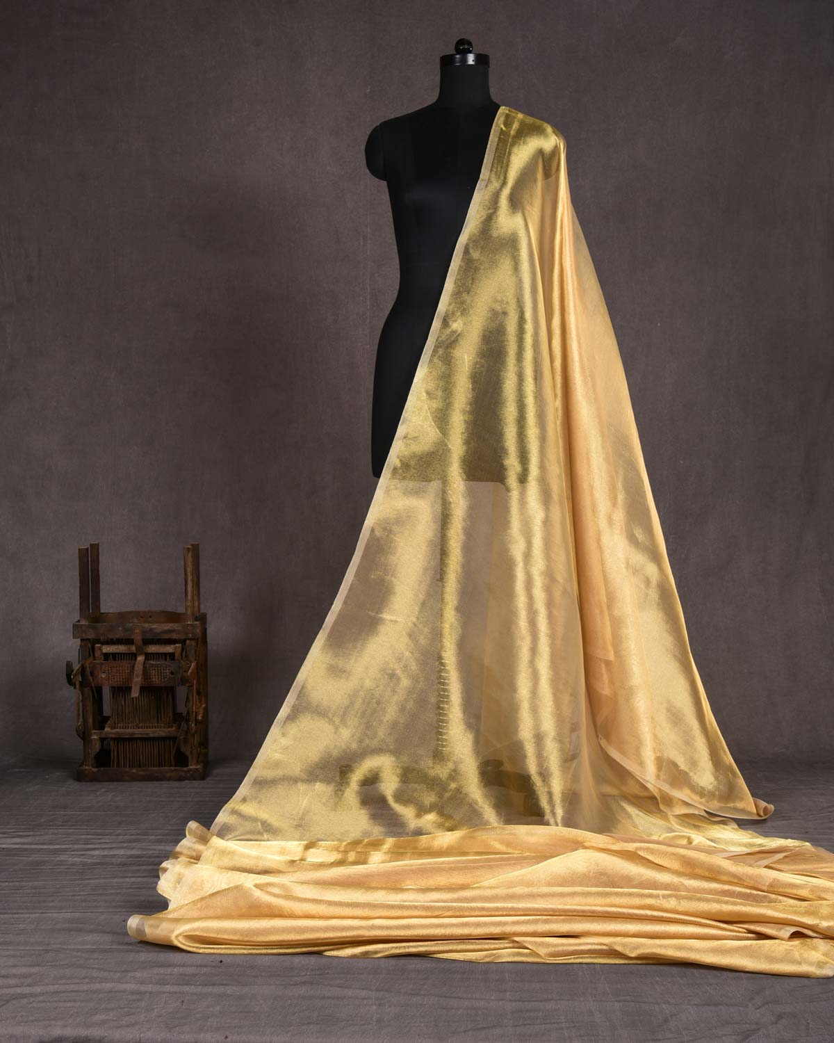 Metallic Gold Banarasi Gold Zari Woven Tissue Fabric-HolyWeaves