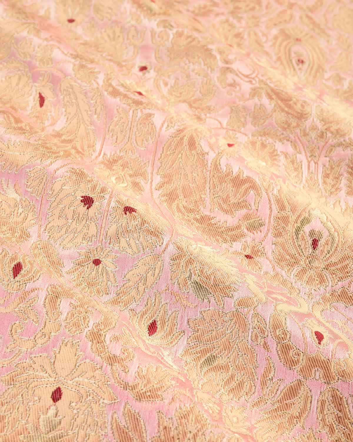 Pink Banarasi Gold Zari and Resham Tehra Kimkhwab Brocade Woven Art Silk Fabric-HolyWeaves