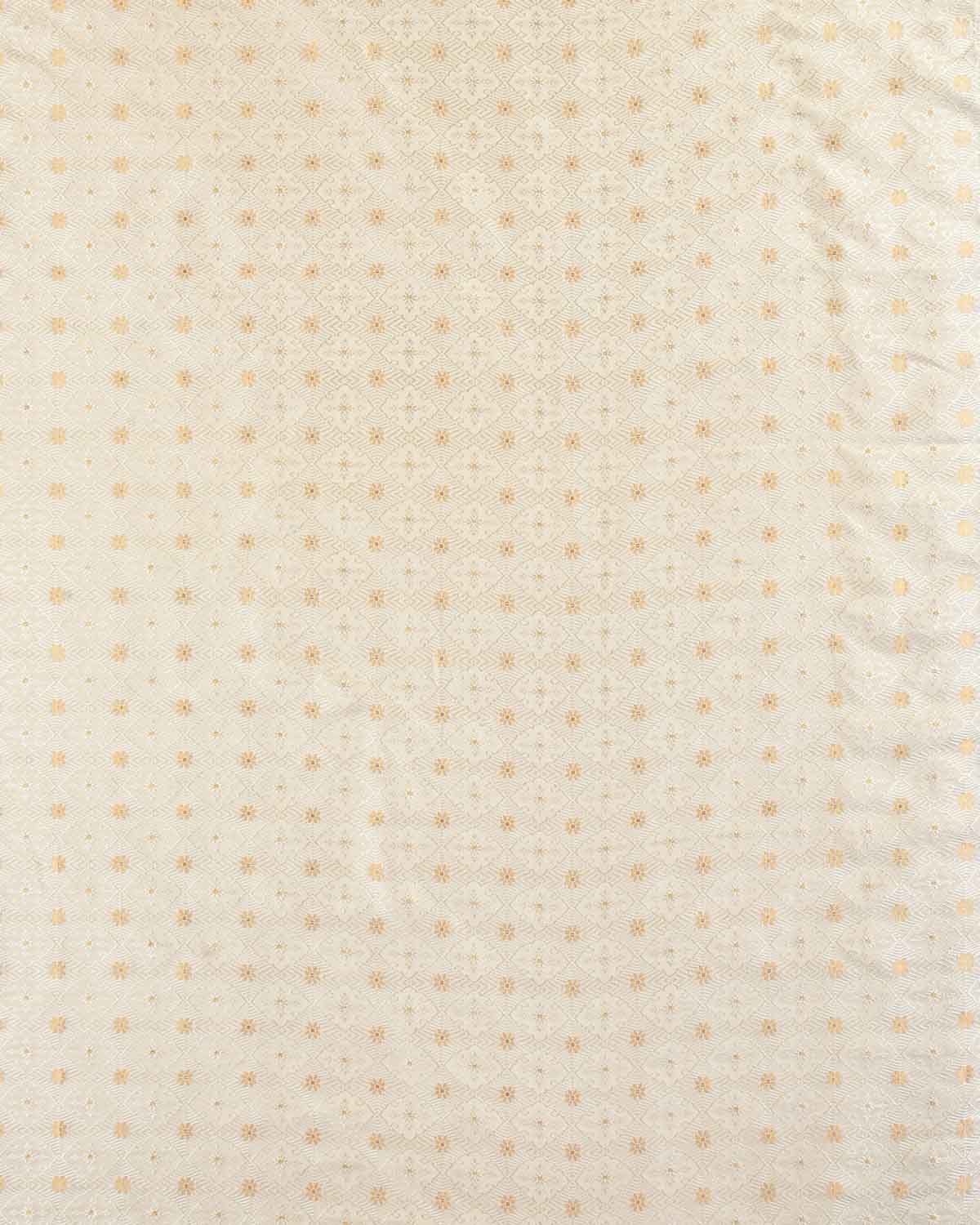 White Banarasi Zari Buti Tanchoi Brocade Handwoven Katan Silk Fabric-HolyWeaves