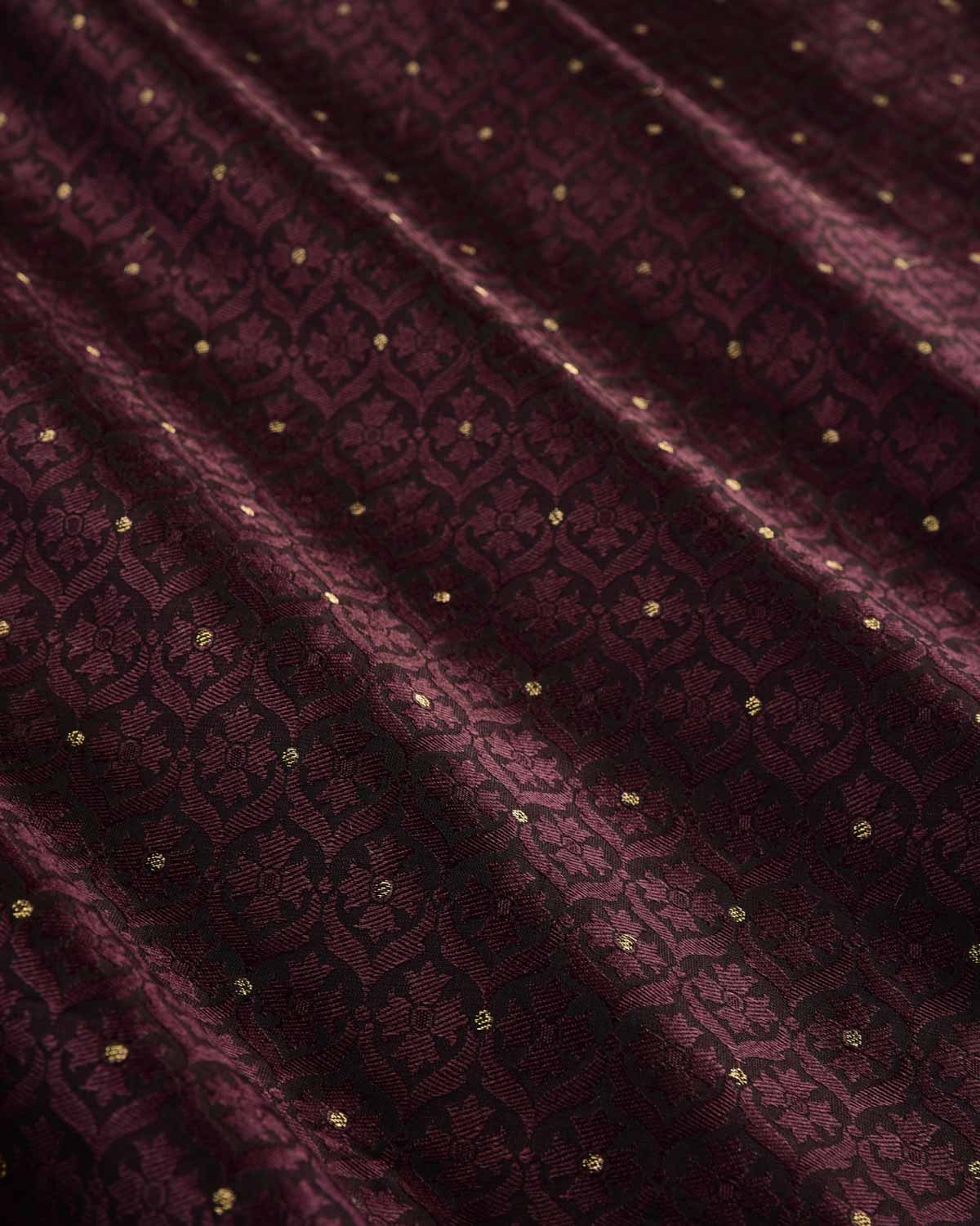 Black Coffee Brown Banarasi Zari Buti Tanchoi Brocade Handwoven Katan Silk Fabric-HolyWeaves