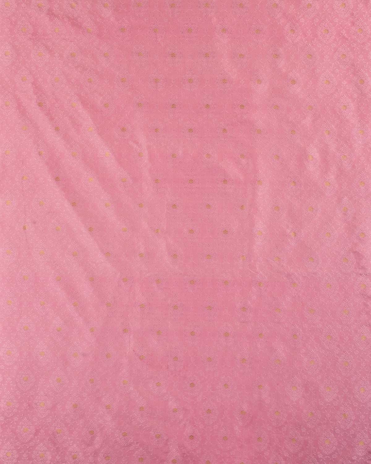 Light Coral Pink Banarasi Zari Buti Tanchoi Brocade Handwoven Katan Silk Fabric-HolyWeaves