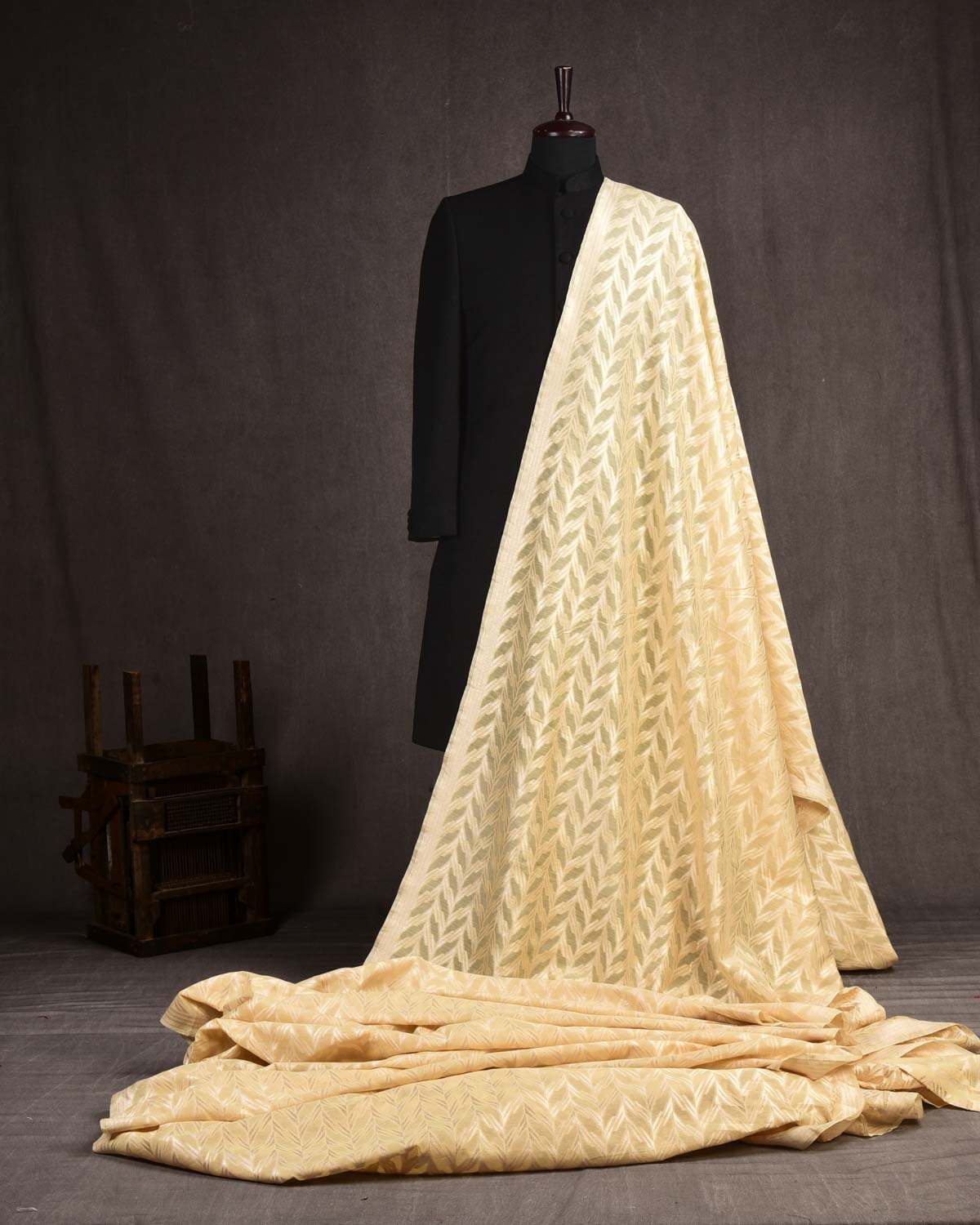 Pastel Yellow Banarasi Silver Zari Cutwork Brocade Handwoven Cotton Silk Fabric-HolyWeaves
