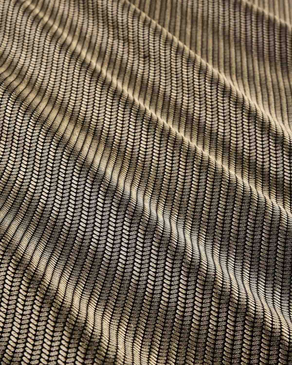Black Banarasi Herring Bone Pebbles Brocade Handwoven Art Silk Fabric-HolyWeaves
