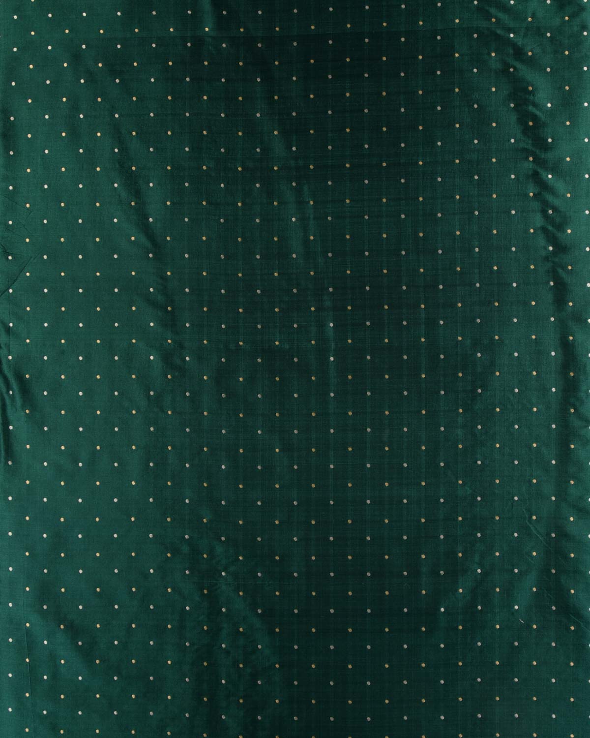 Midnight Green Banarasi Gold & Silver Zari Mini Polka Buti Cutwork Brocade Handwoven Katan Silk Unisex Fabric-HolyWeaves