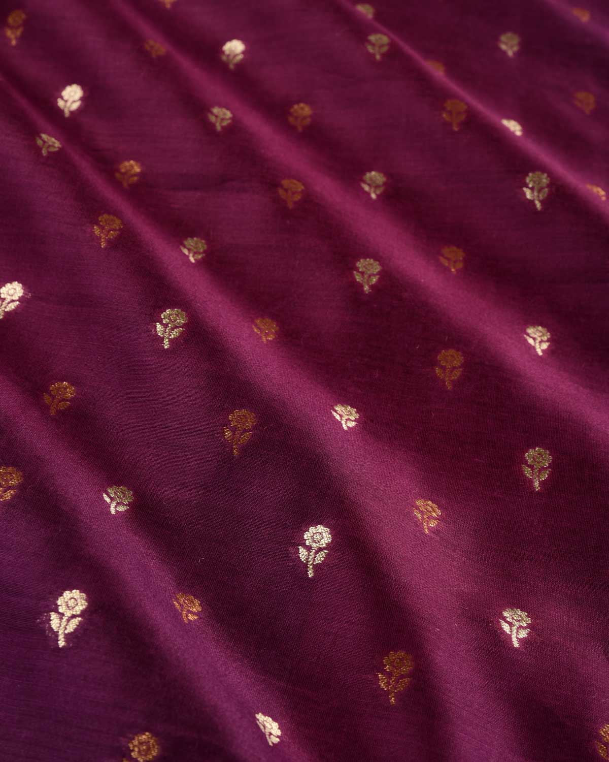 Purple Banarasi Antique & Silver Zari Buti Cutwork Brocade Woven Spun Silk Unisex Fabric-HolyWeaves