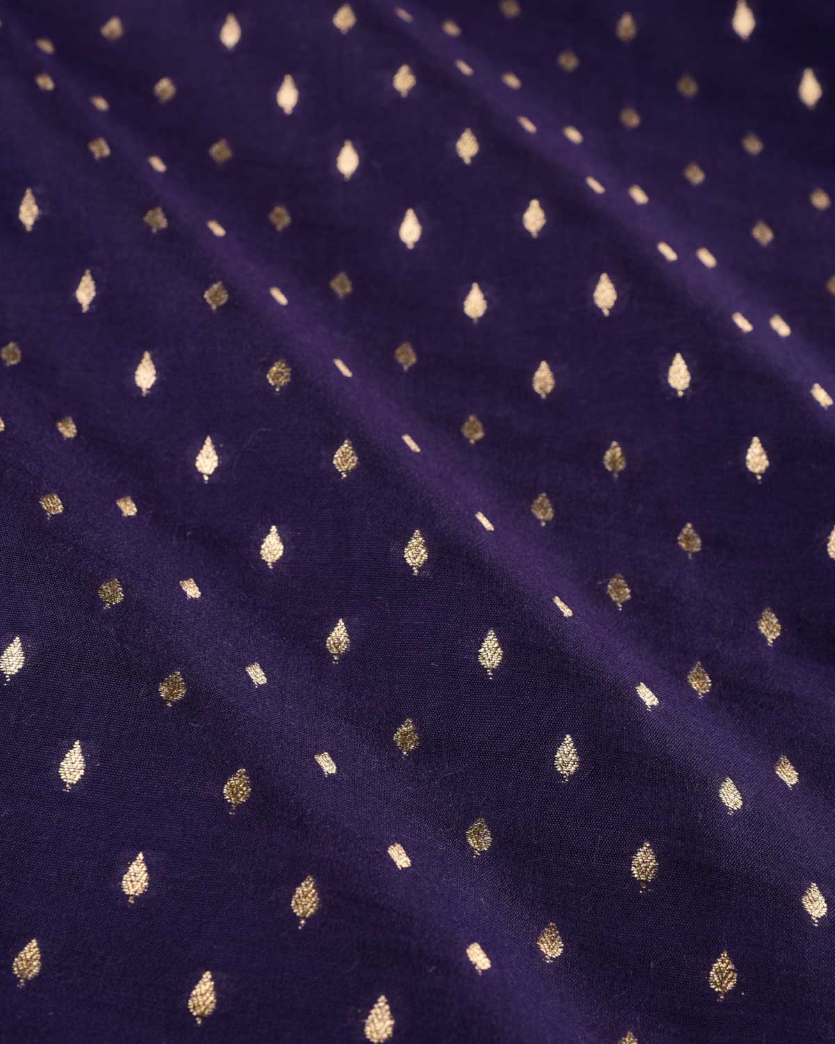 Navy Blue Banarasi Gold Zari Buti Cutwork Brocade Woven Spun Silk Unisex Fabric-HolyWeaves