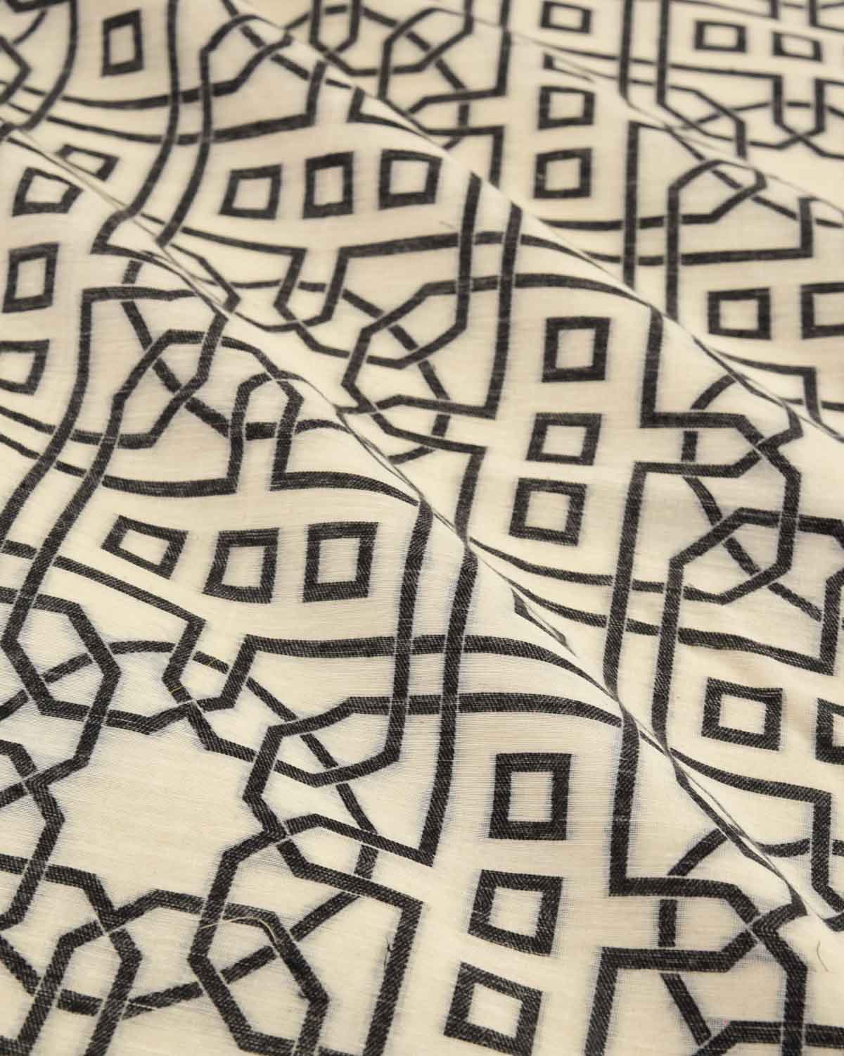 Black On White Banarasi Cutwork Brocade Handwoven Cotton Silk Unisex Fabric-HolyWeaves