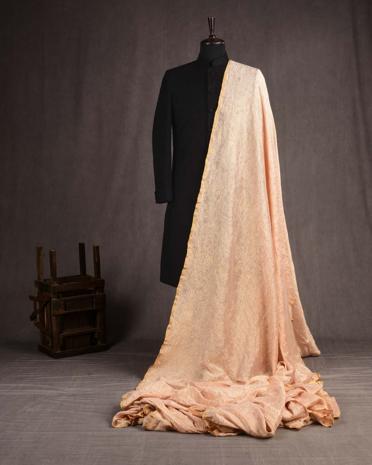 Rose Gold Banarasi Crush Brocade Woven Tissue Unisex Fabric-HolyWeaves