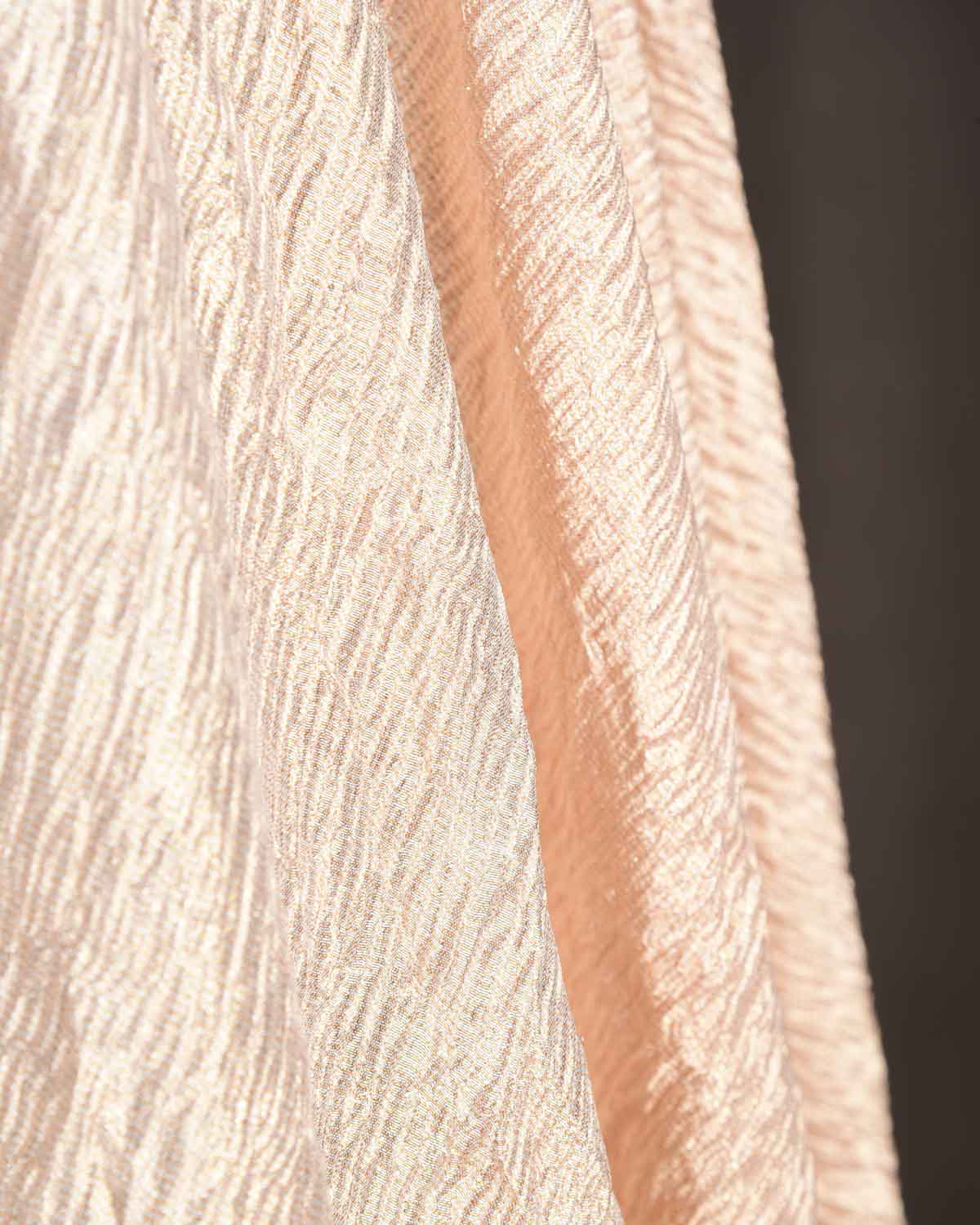 Champagne Rose Gold Crush Zari Brocade Woven Tissue Banarasi Fabric-HolyWeaves