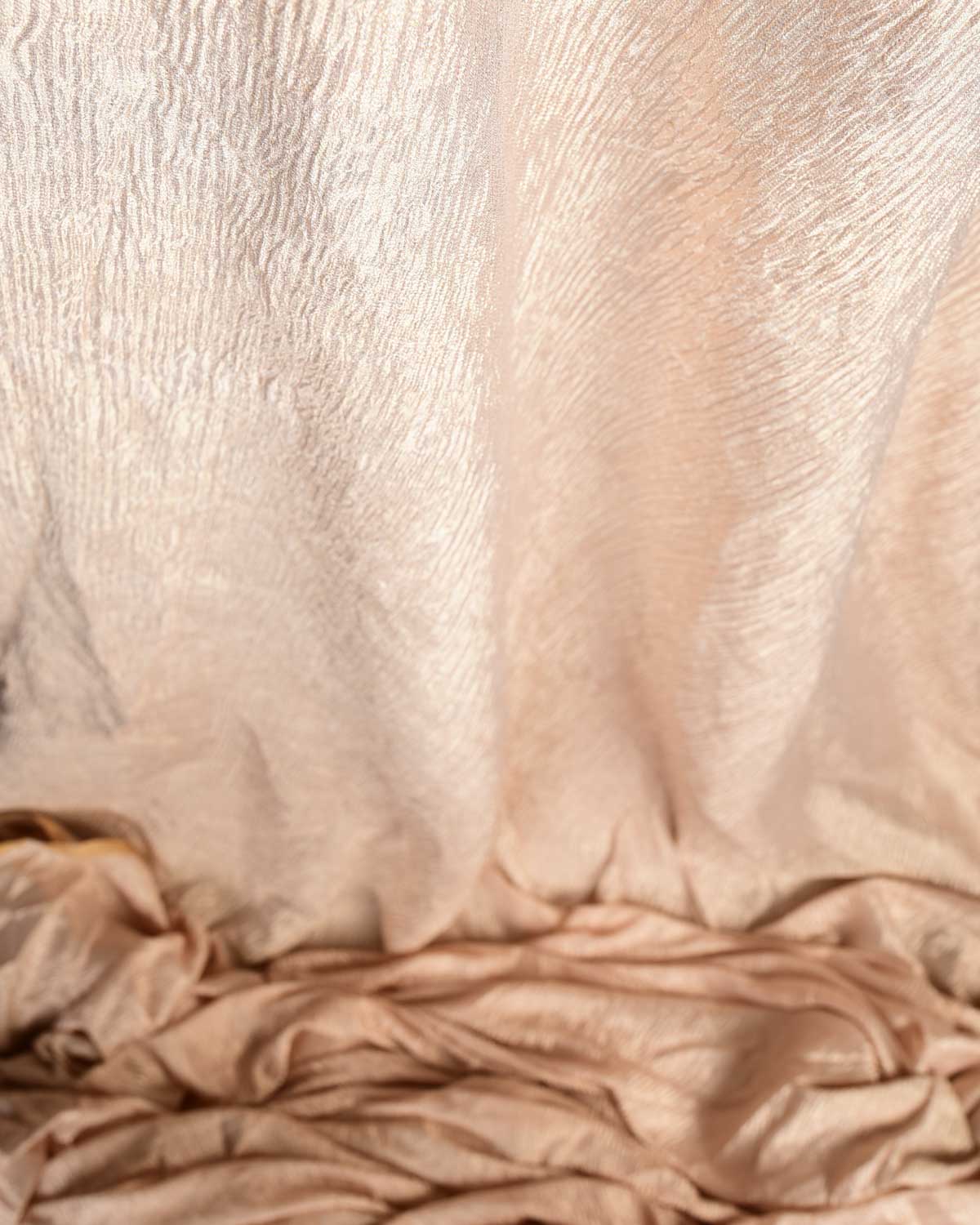 Champagne Rose Gold Crush Zari Brocade Woven Tissue Banarasi Fabric-HolyWeaves