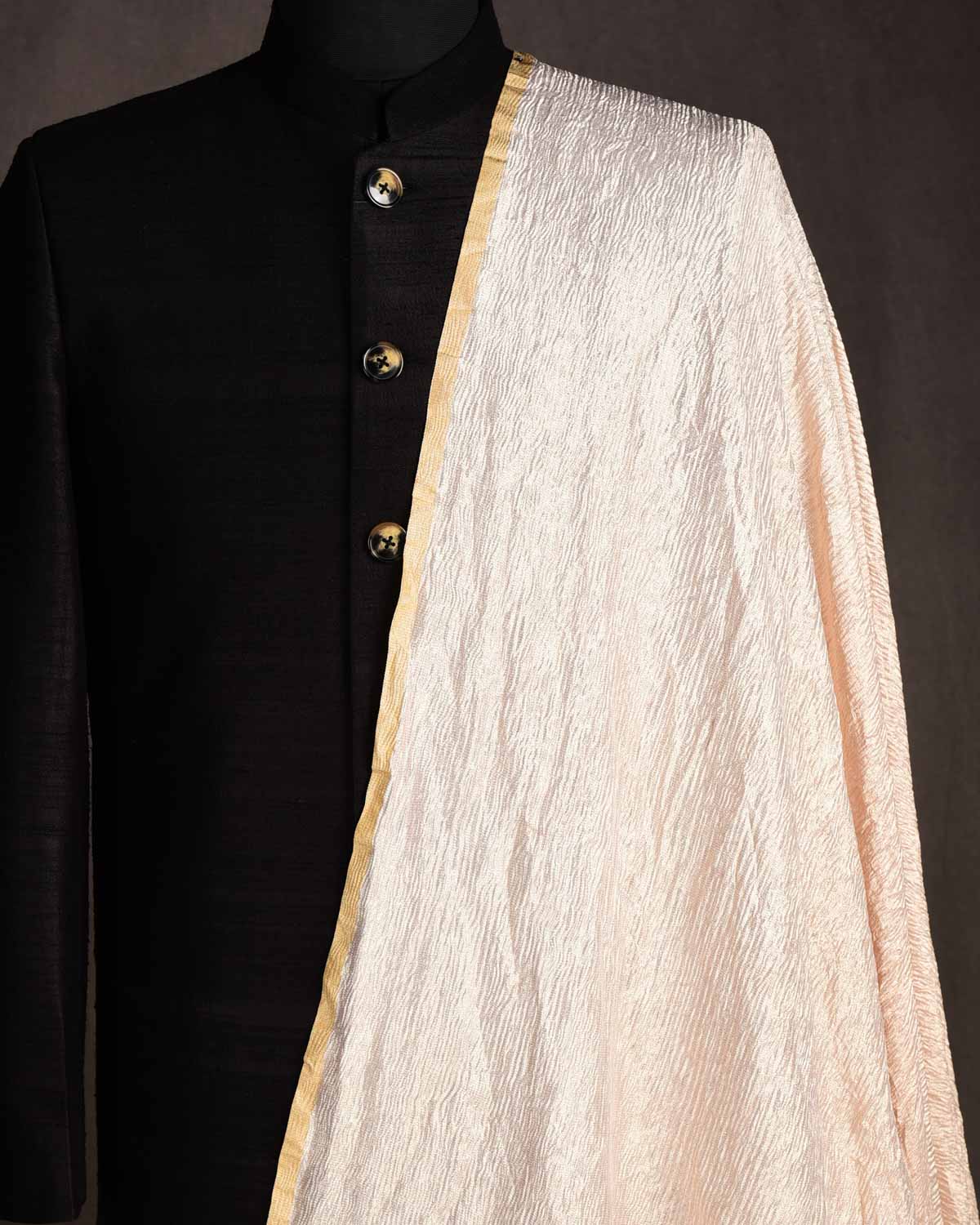 Champagne Rose Gold Crush Zari Brocade Woven Tissue Banarasi Fabric-HolyWeaves