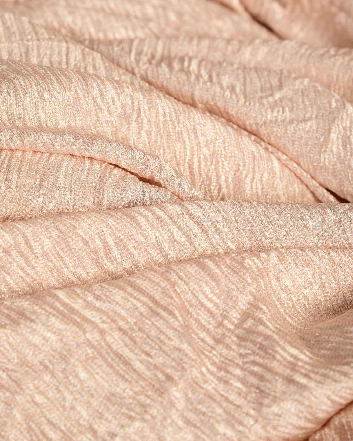 Champagne Rose Gold Crush Zari Brocade Woven Tissue Banarasi Fabric-HolyWeaves