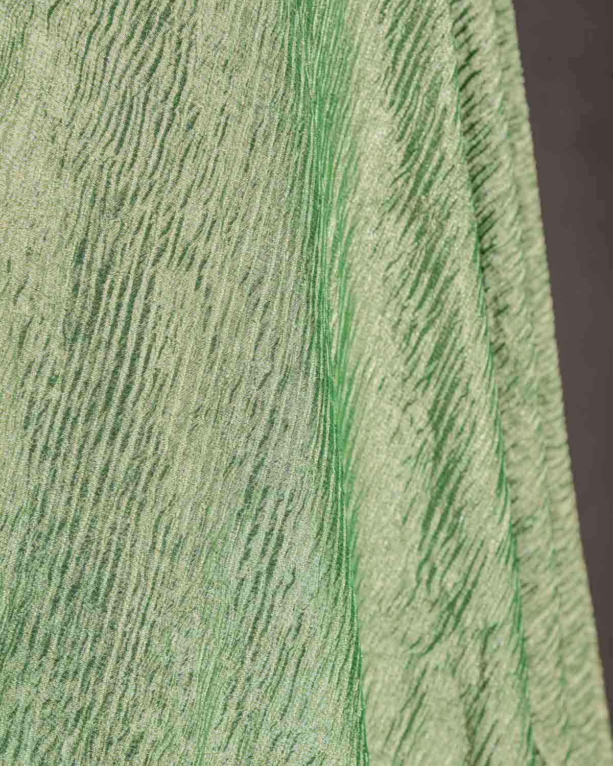 Green Crush Zari Brocade Woven Tissue Banarasi Fabric